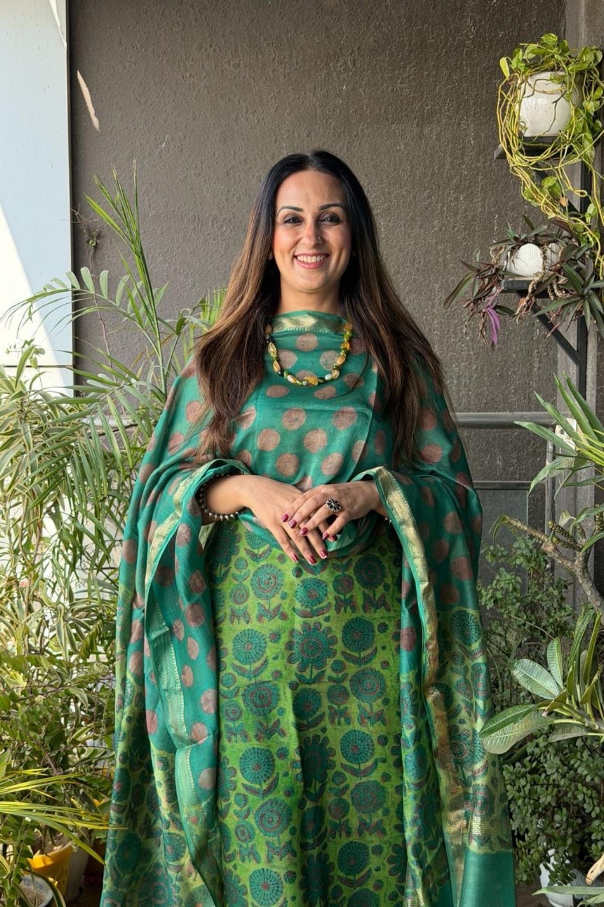 Handblocked with Pomegranate peel kurta dupatta sets in Maheshwari!!