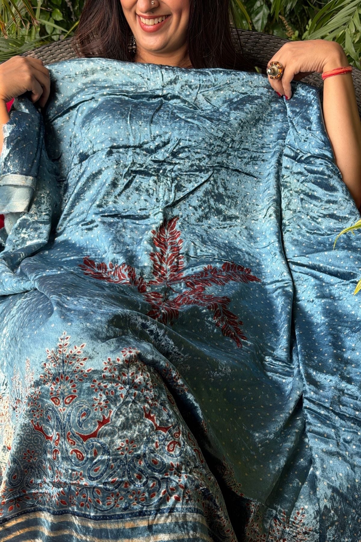 Ajrakh art on Velvet (kurta only)