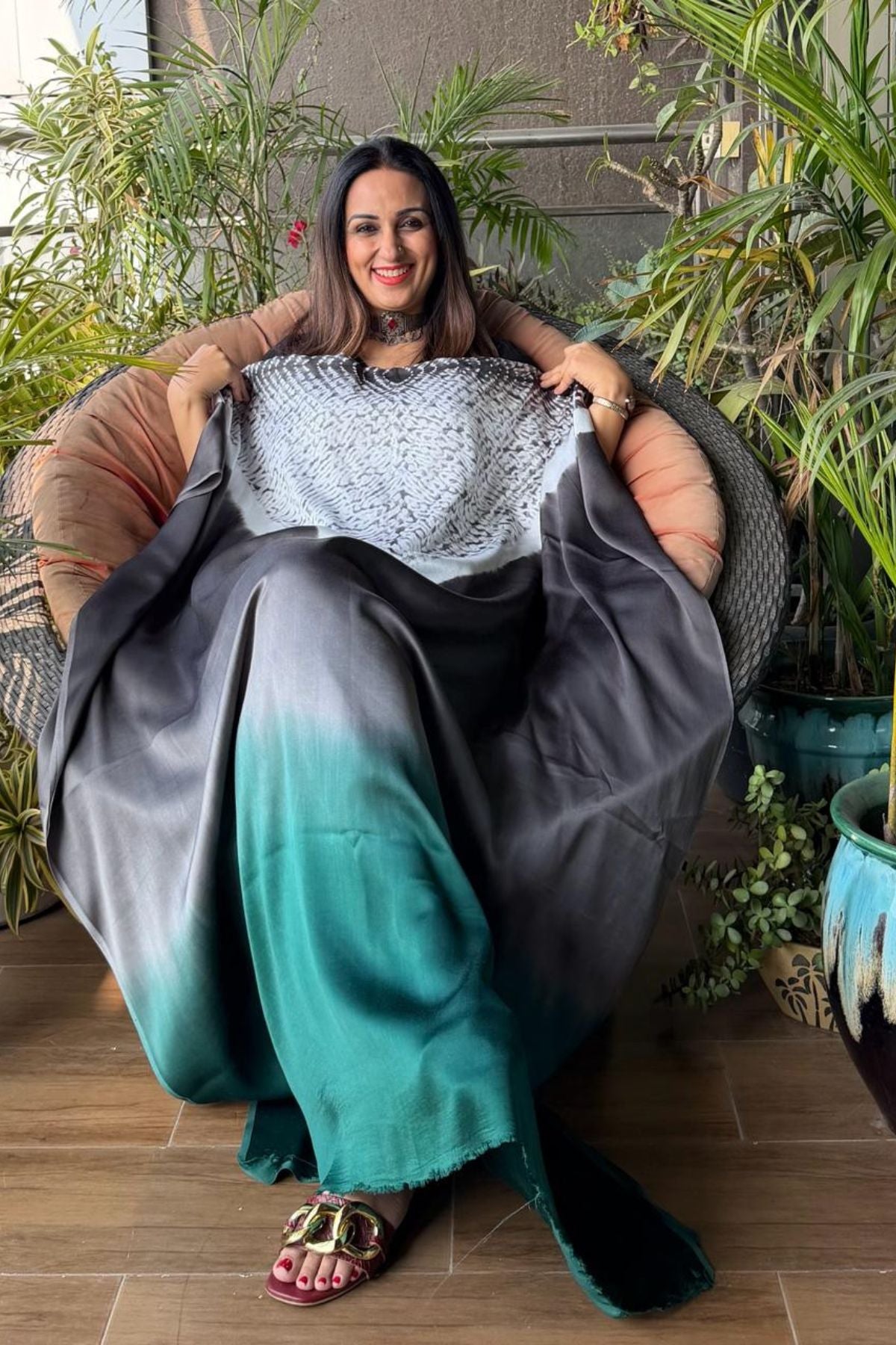 Handblocked Shibori shaded kurta on pure Modal