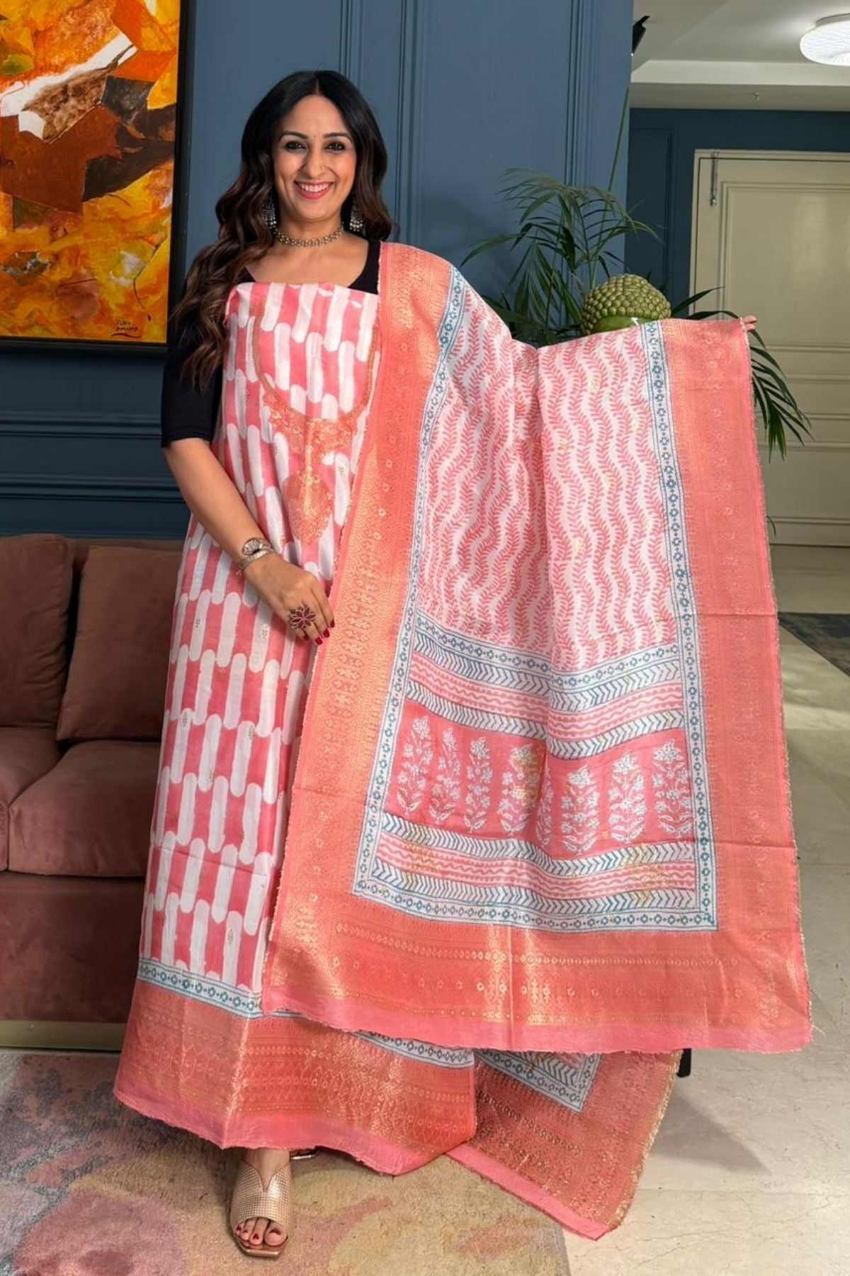Handblocked Bagh indigo sets on Dola Silk