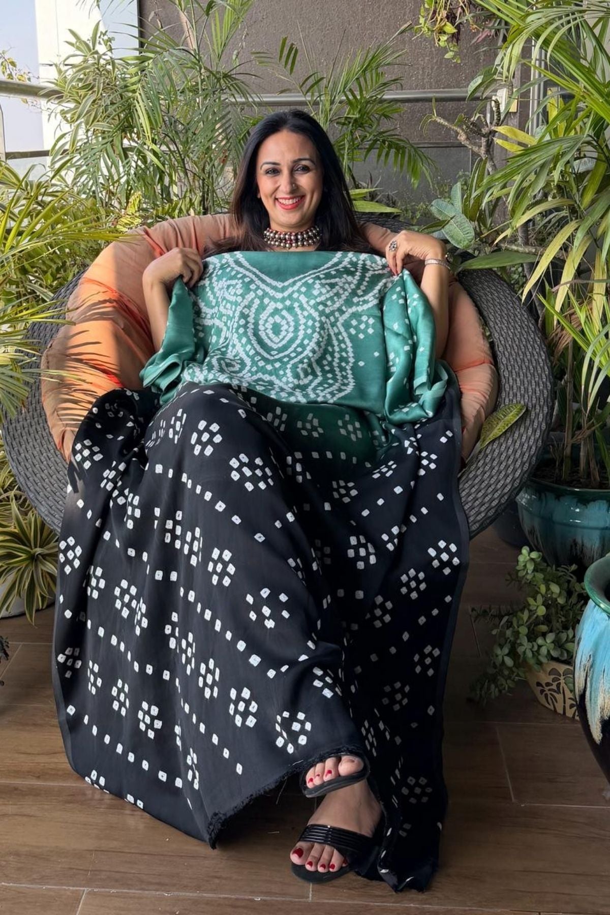 Shaded Bandhani kurta fabric in pure modal satin