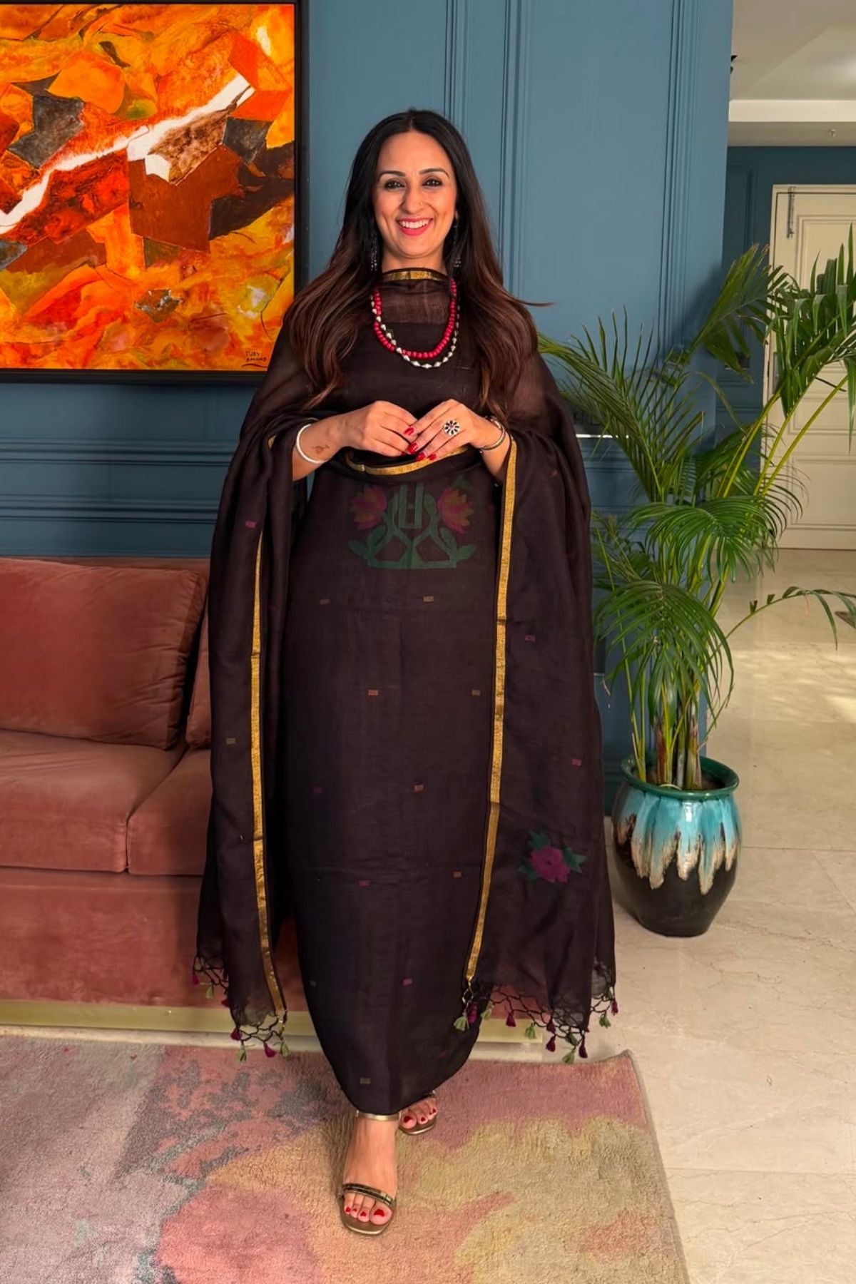 Jamdani weave kurta dupatta set on 100 count linen by linen!!