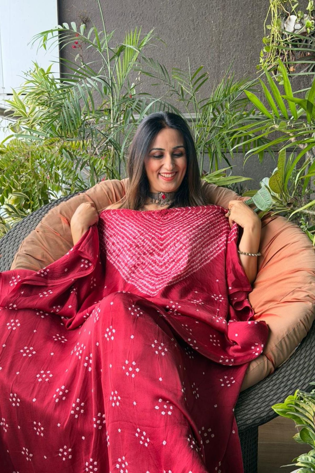 Handcrafted Shibori & Bandhani Kurta on pure modal satin