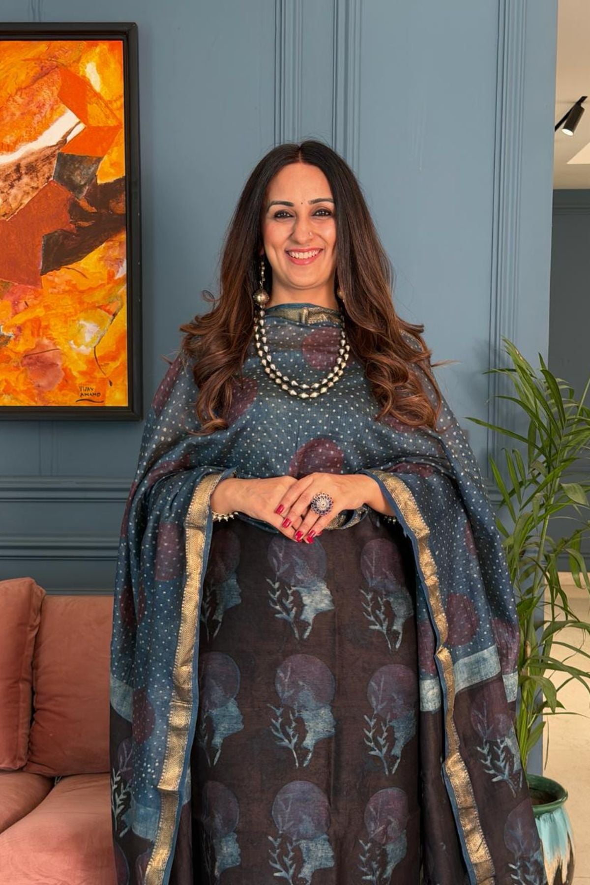 Handblocked with Pomegranate peel kurta dupatta sets in Maheshwari!!