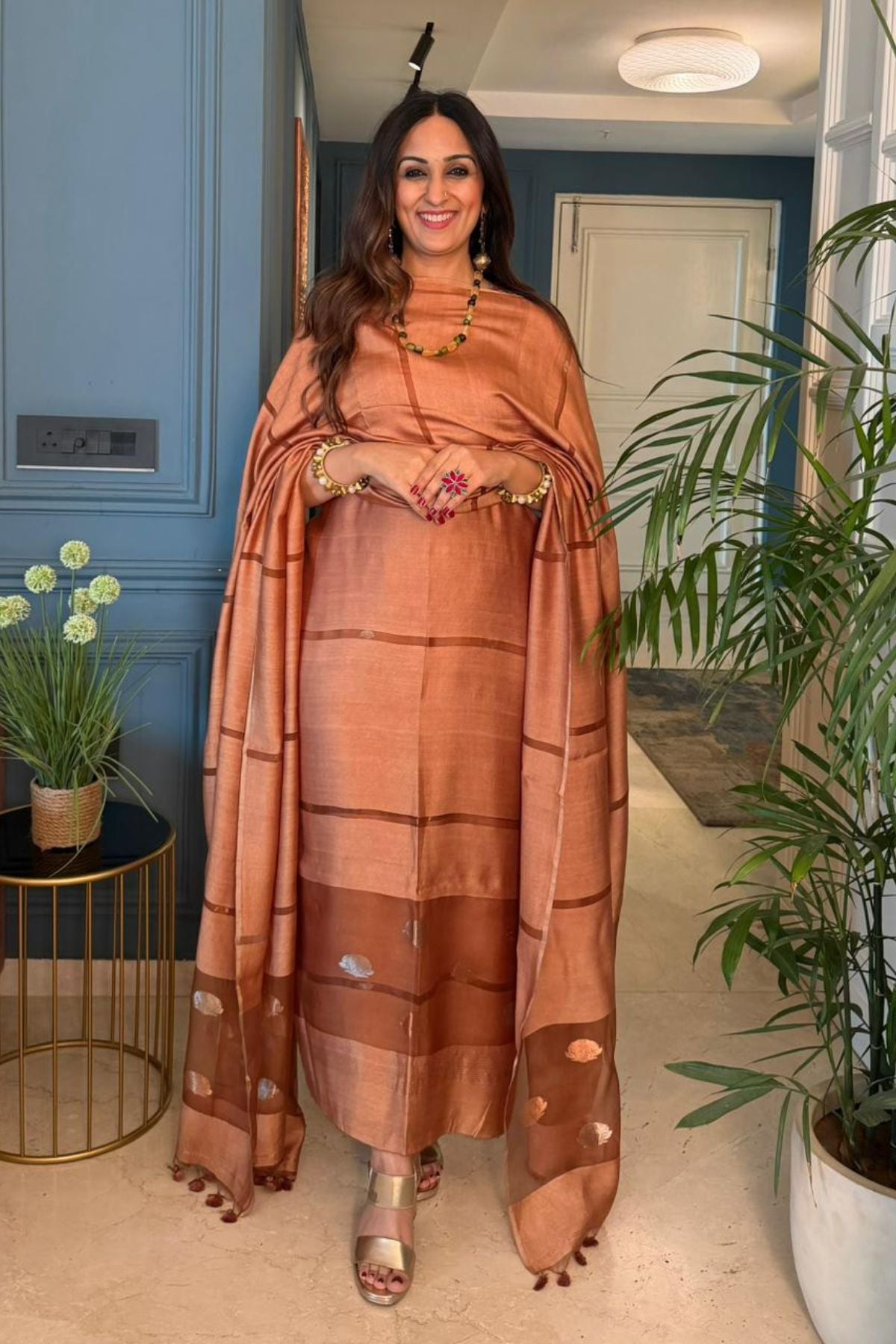 Pure Muslin Bangalore Silk kurta dupatta set with Jamdani work!!