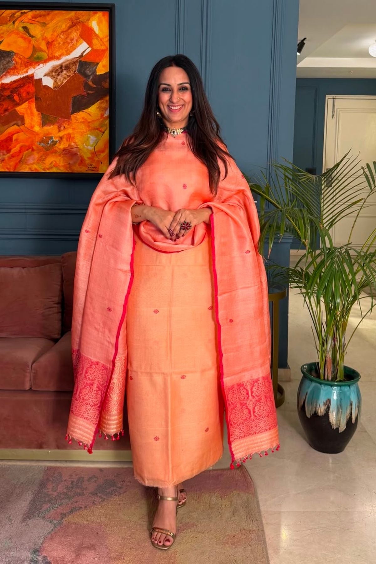 Tangail weave on Pure Tussar Silk -Kurta Dupatta set
