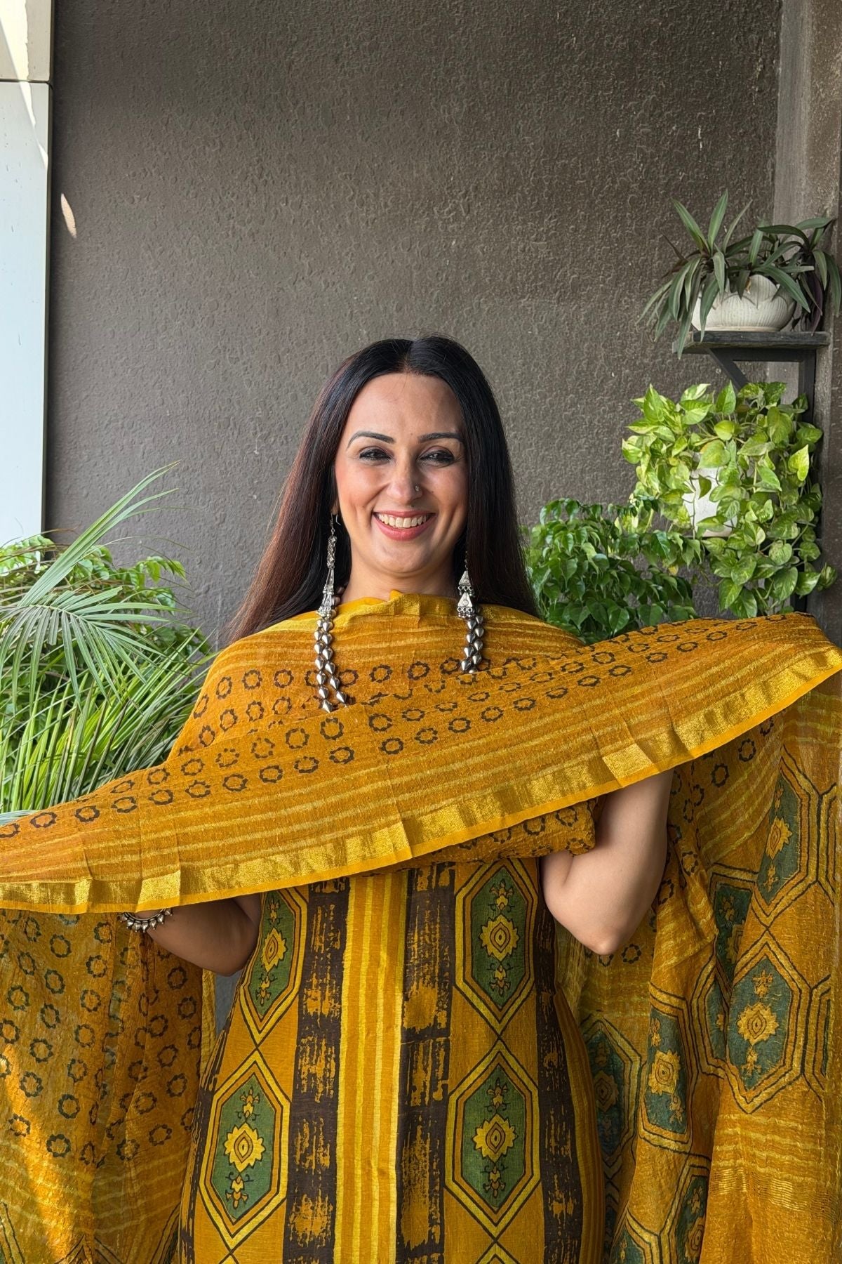 Ajrakh On Pure Linen Silk