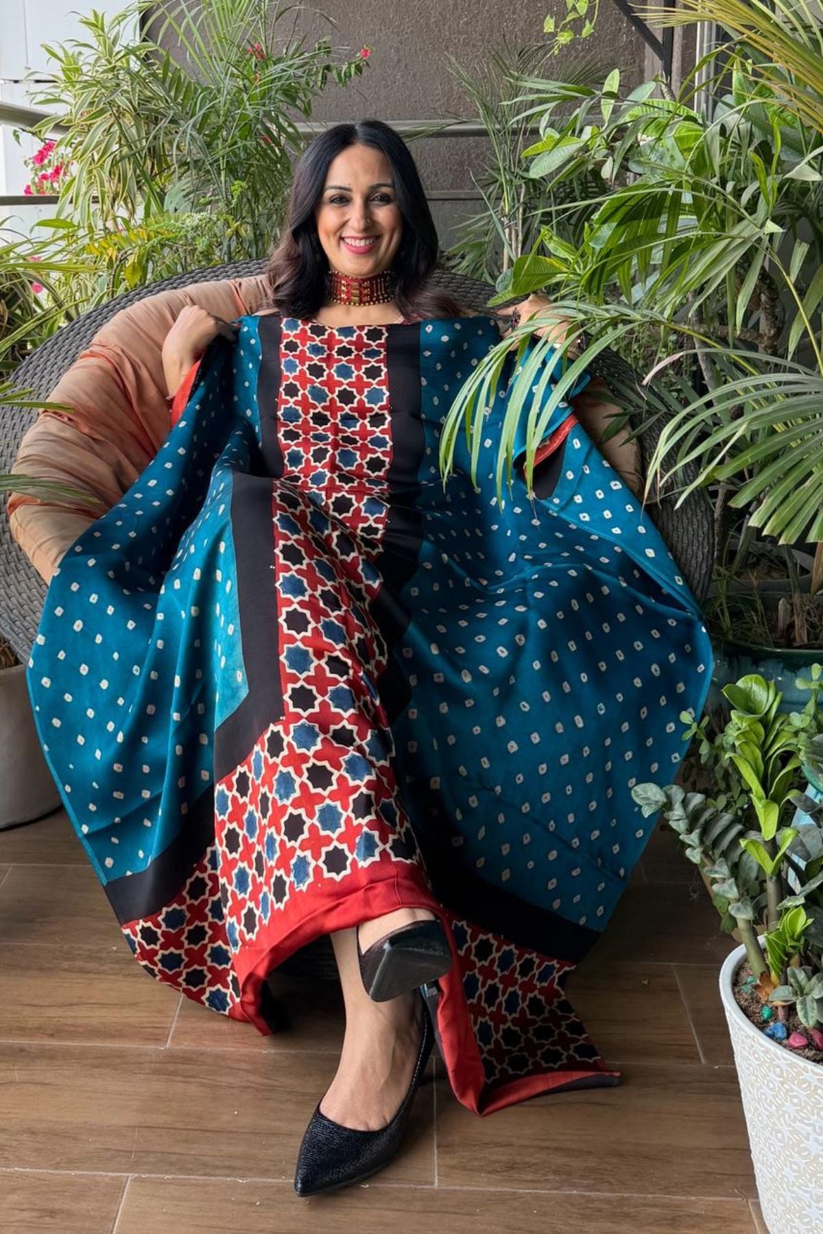 Handblocked Ajrakh Bandhani modal kurta fabric!!!