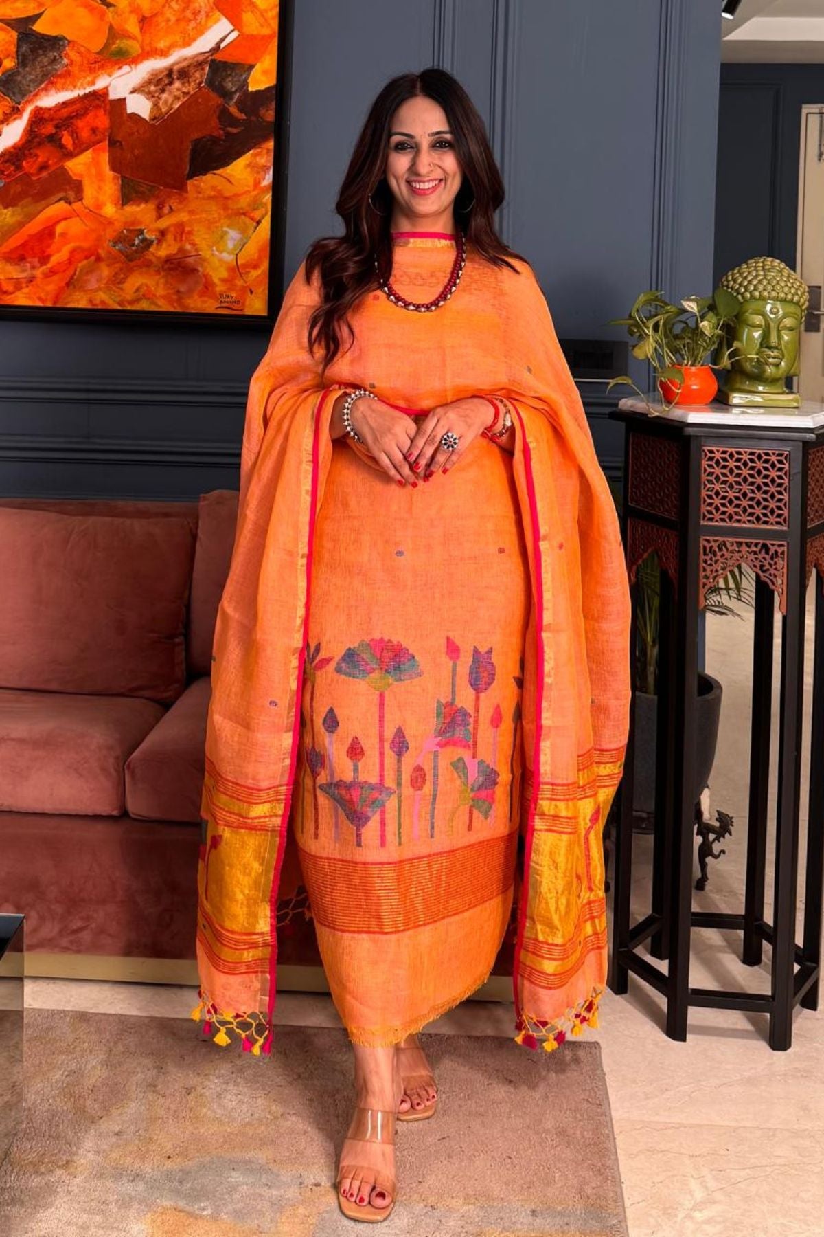 Jamdani weave on linen by linen