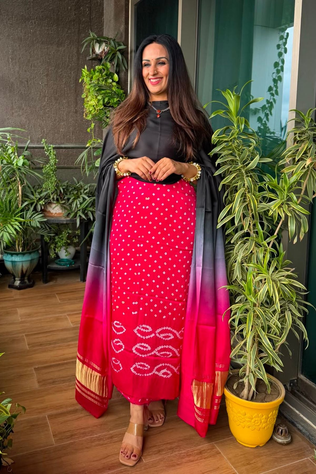 Handcrafted Bandhani ombré kurta dupatta set on pure modal!!