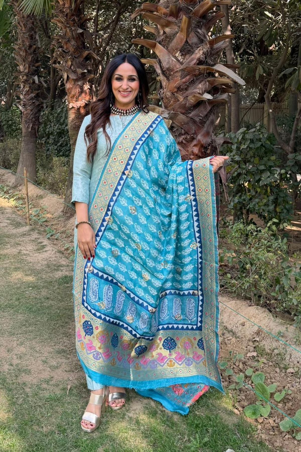 Banarasi dola silk dupatta with Bagh hand block