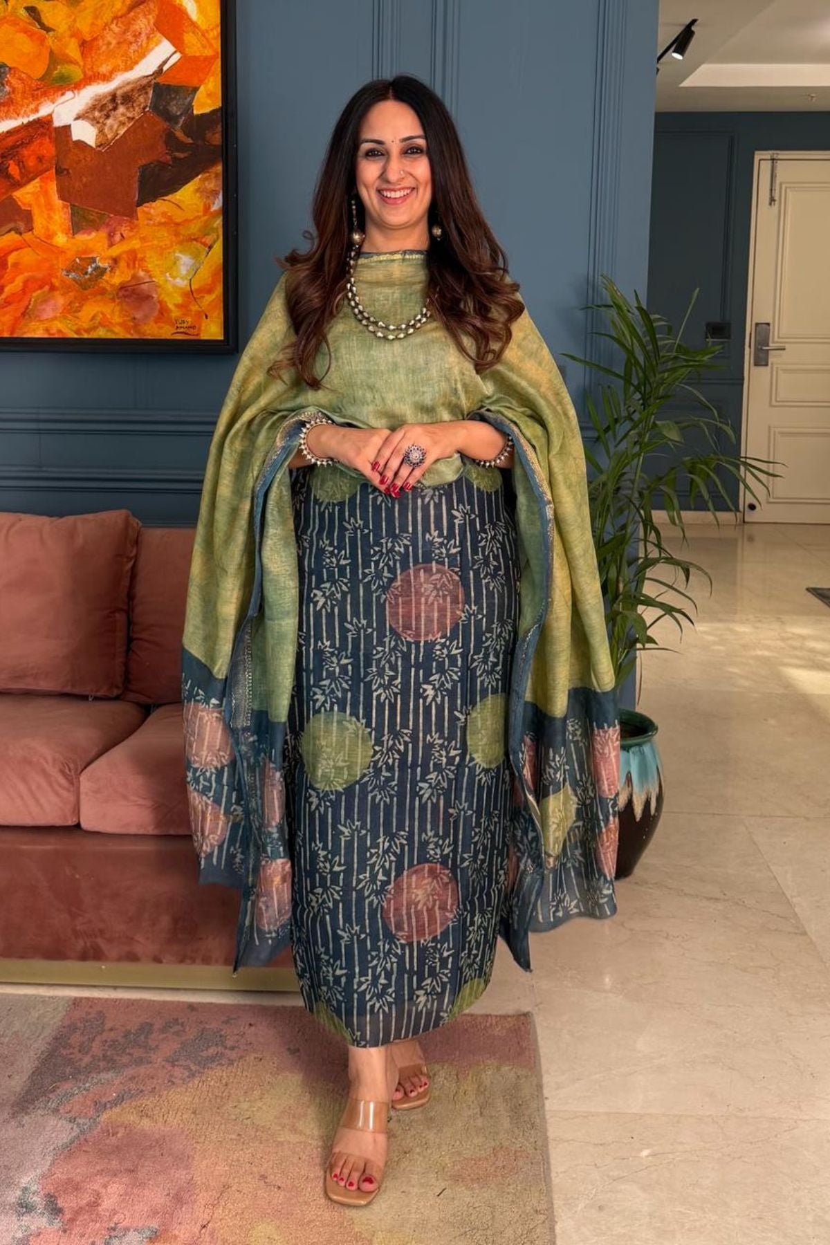 Handblocked with Pomegranate peel kurta dupatta sets in Maheshwari!!