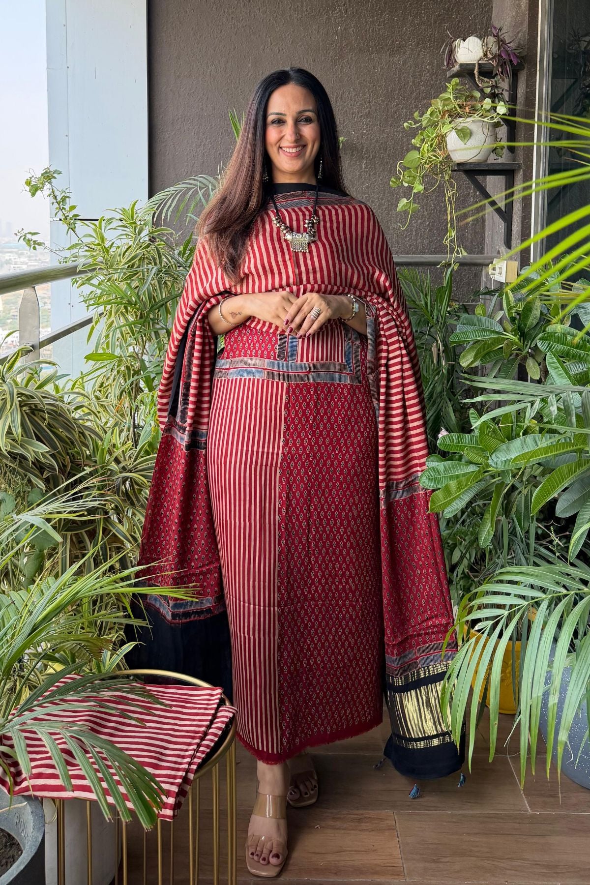 Handblocked Ajrakh full sets in modal with Lagdi patta on dupatta!!