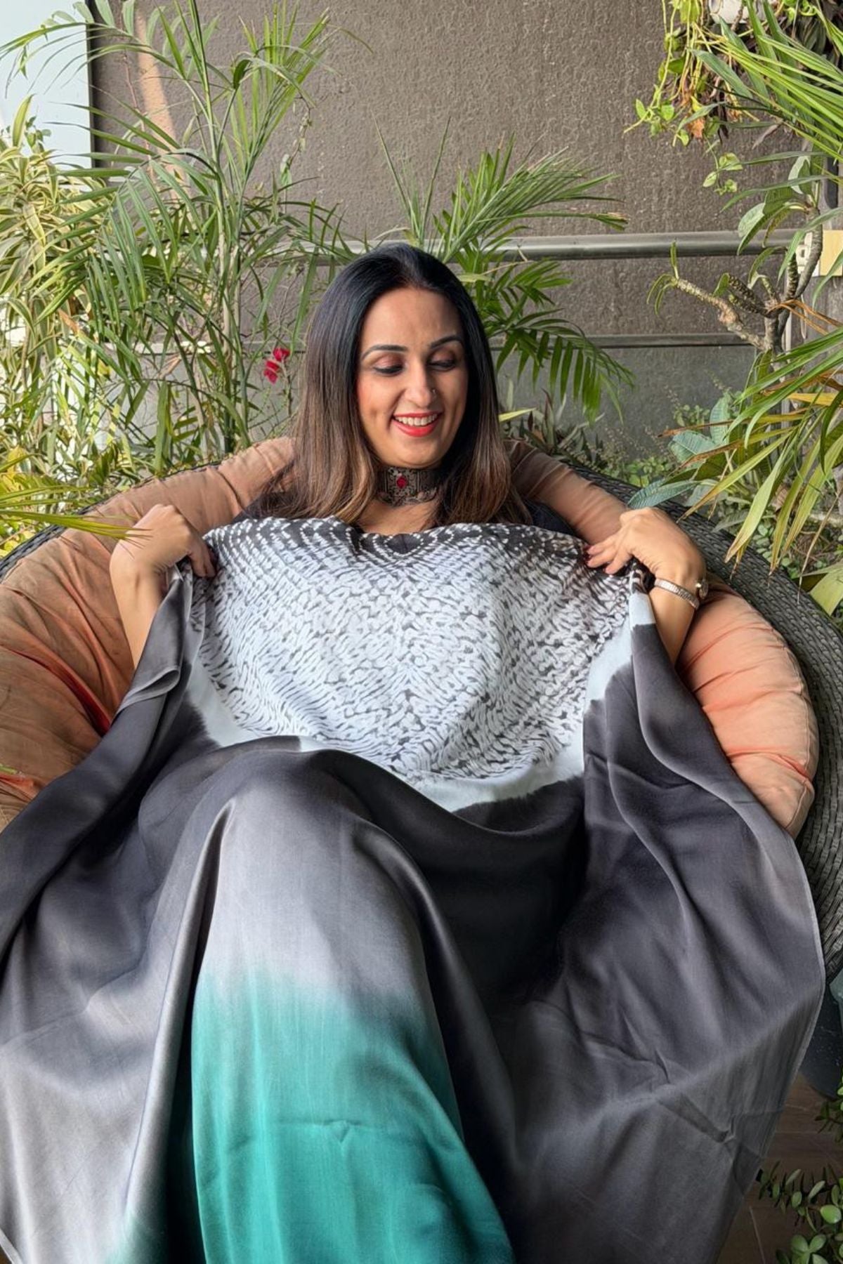 Handblocked Shibori shaded kurta on pure Modal