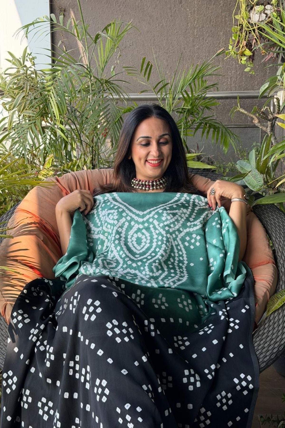 Shaded Bandhani kurta fabric in pure modal satin