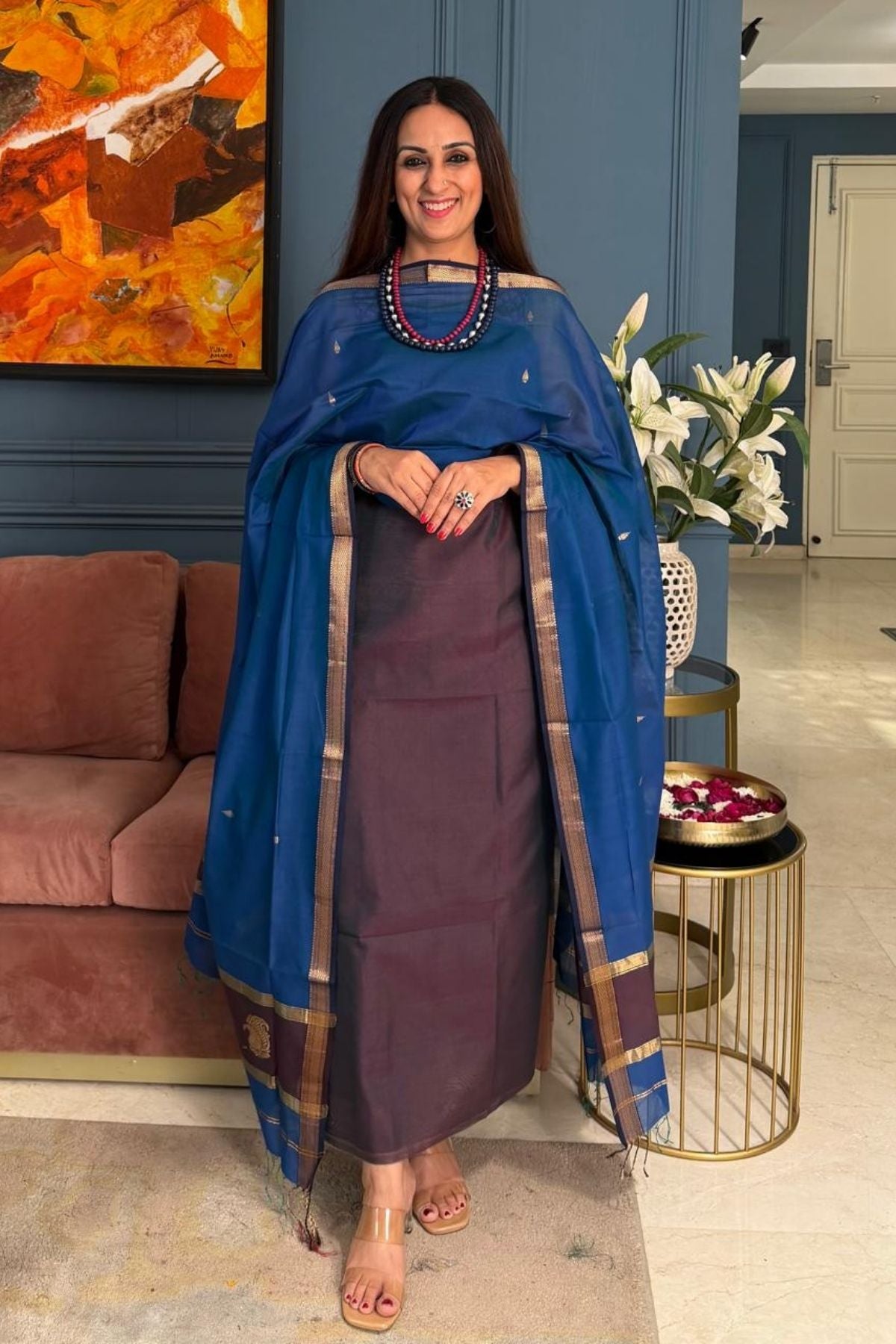 Maheshwari handloom silk by cotton kurta dupatta set