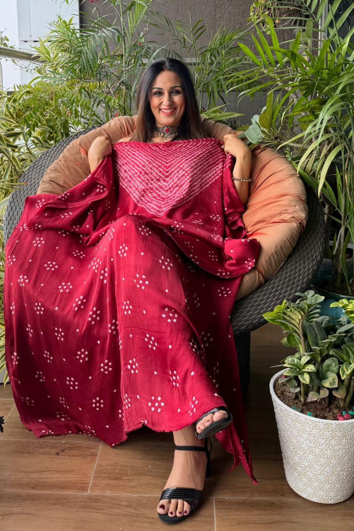 Handcrafted Shibori & Bandhani Kurta on pure modal satin