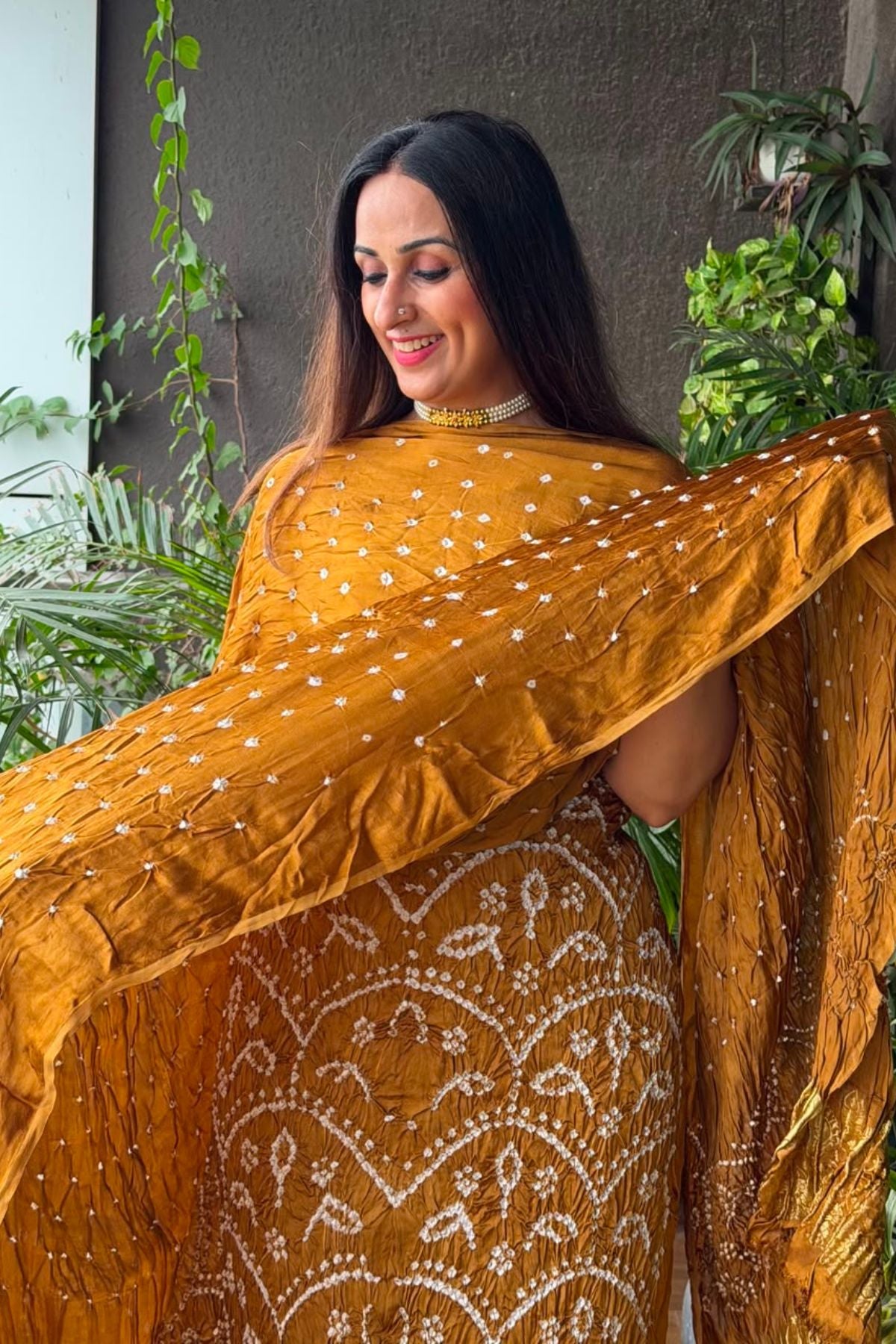 Pure modal silk full set with hand done bandhani and zari weaving!!