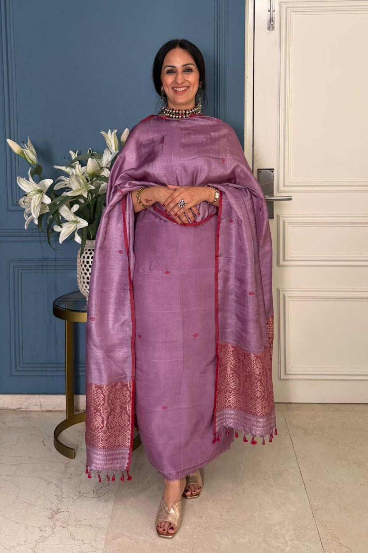 Tangail weave on Pure Tussar Silk -Kurta Dupatta set