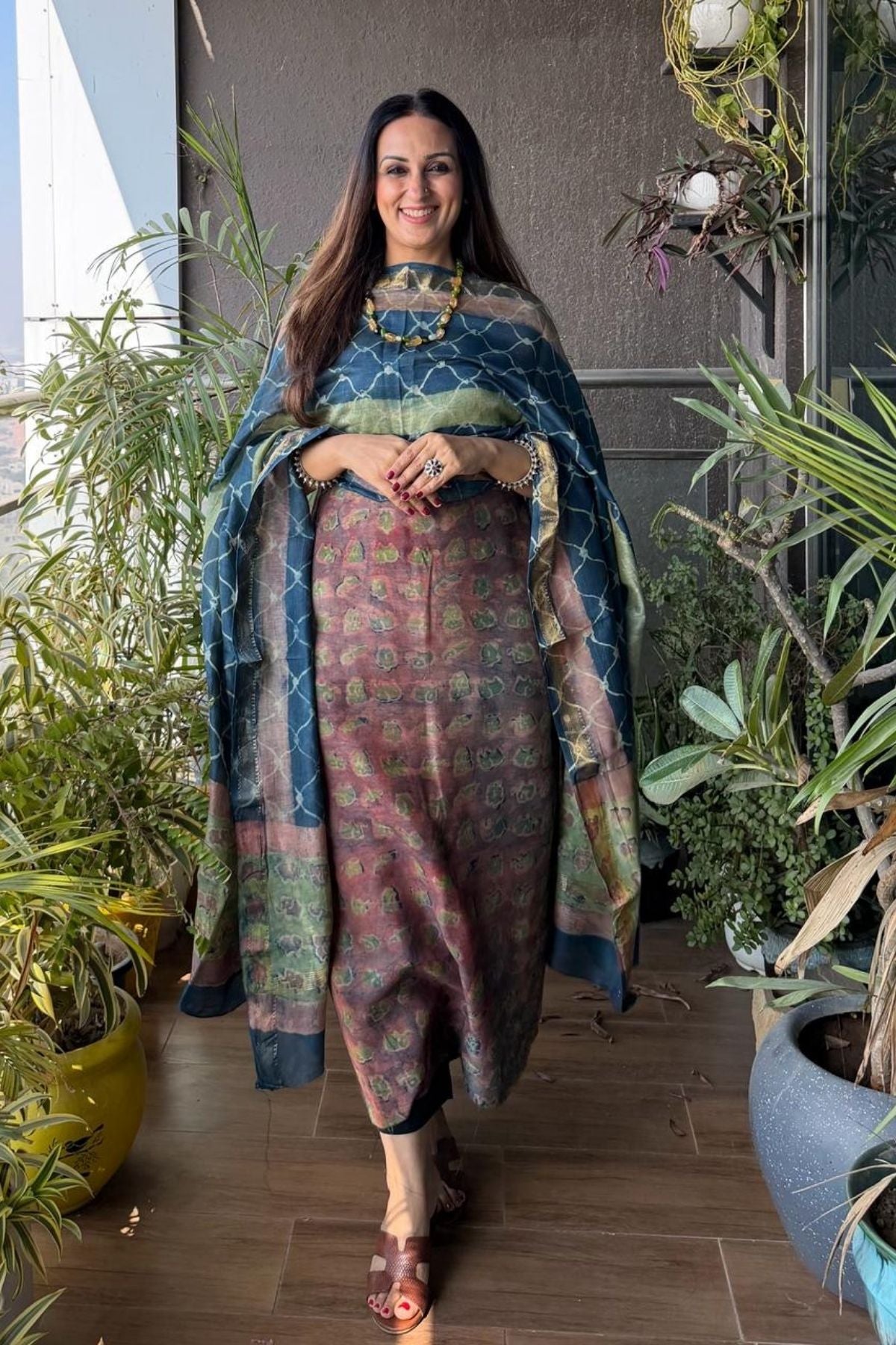 Handblocked with Pomegranate peel kurta dupatta sets in Maheshwari!!