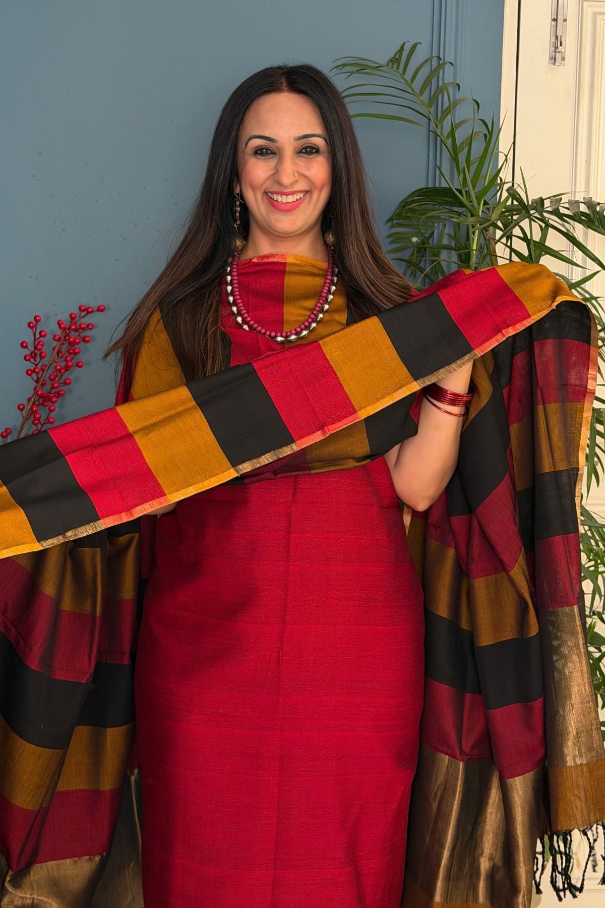 Maheshwari weave kurta dupatta set on cotton silk