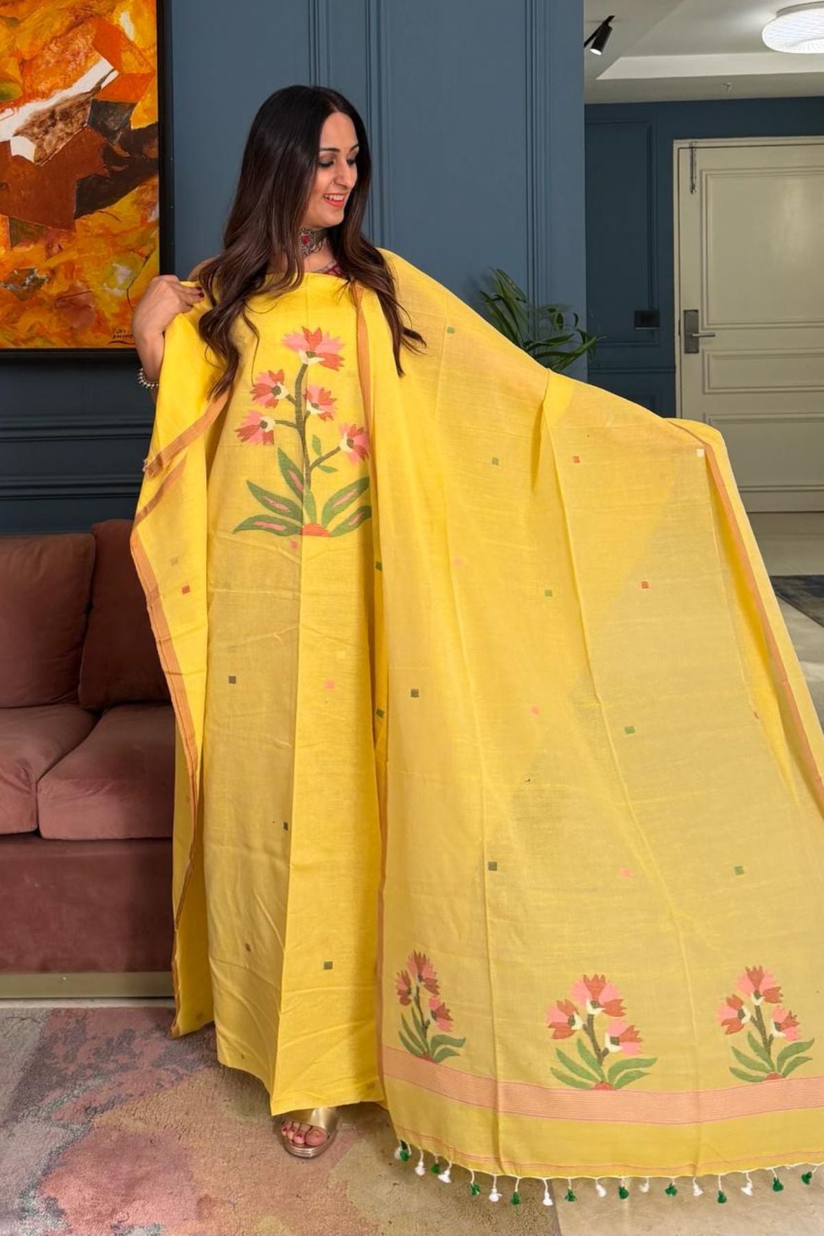 Jamdani pure cotton kurta dupatta sets!!
