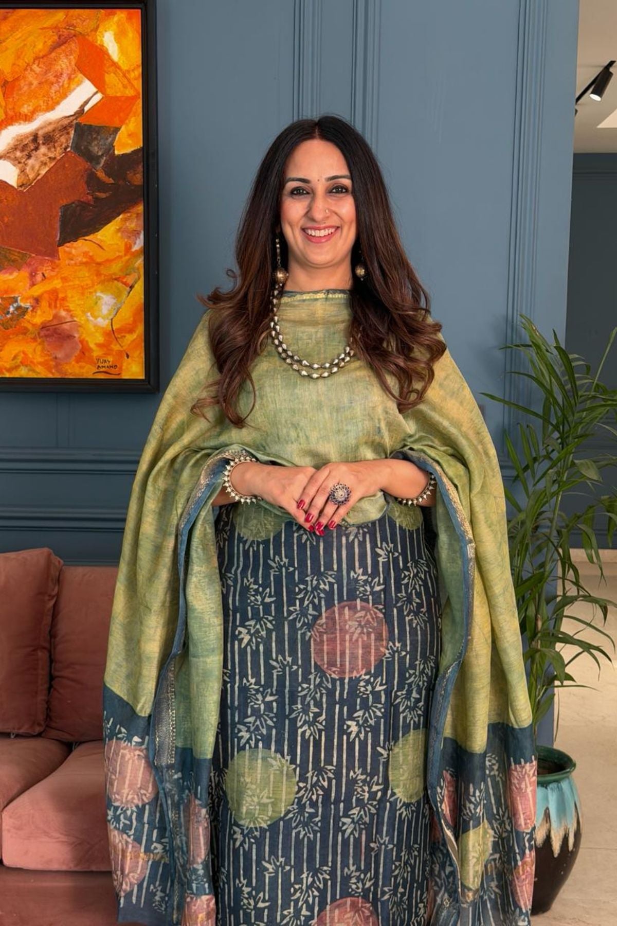 Handblocked with Pomegranate peel kurta dupatta sets in Maheshwari!!