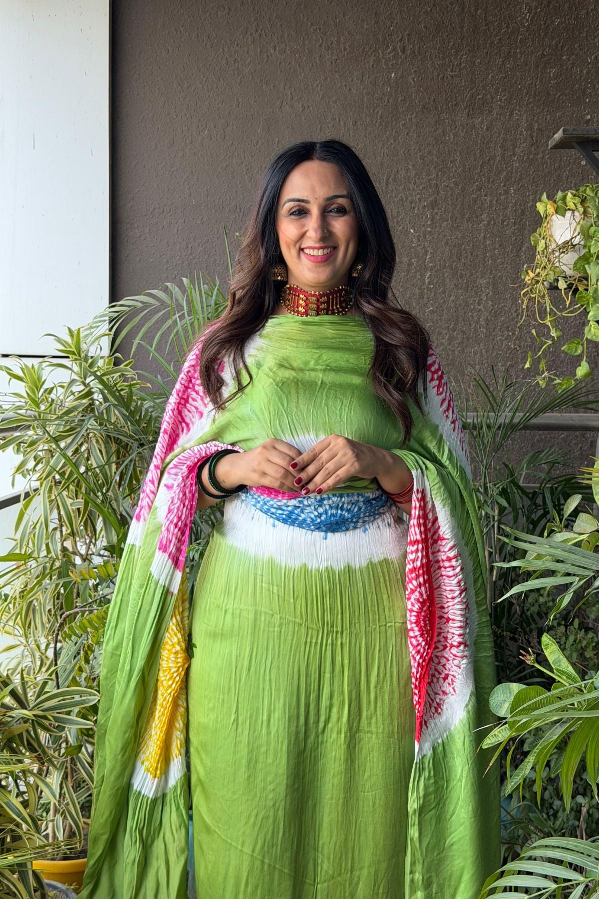 Hand Shibori on pure modal Satin-Kurta and dupatta set!!