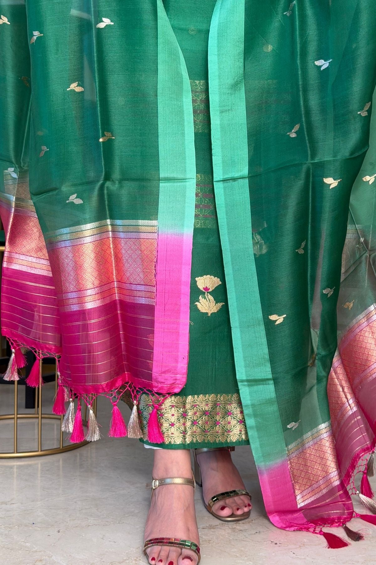 Handloom pure Kora silk full suit sets!!