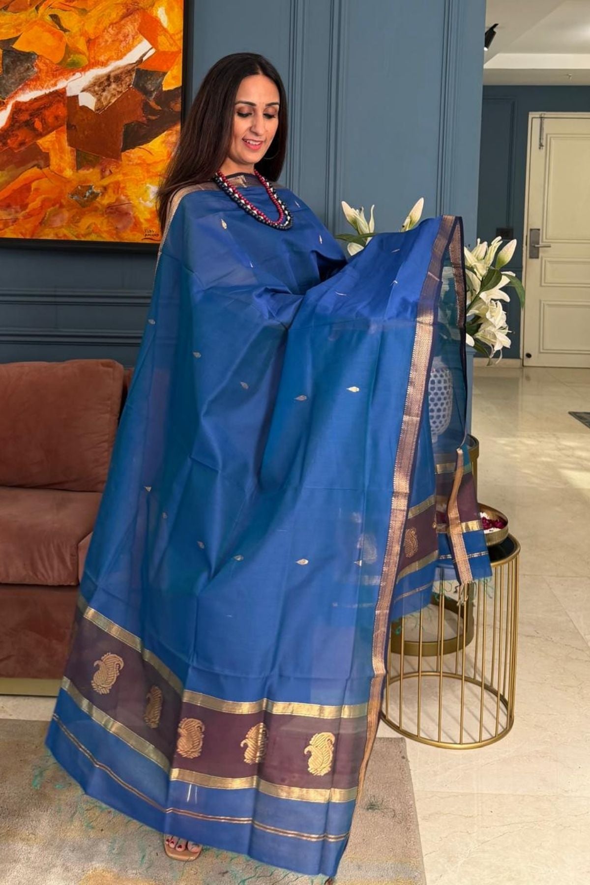 Maheshwari handloom silk by cotton kurta dupatta set