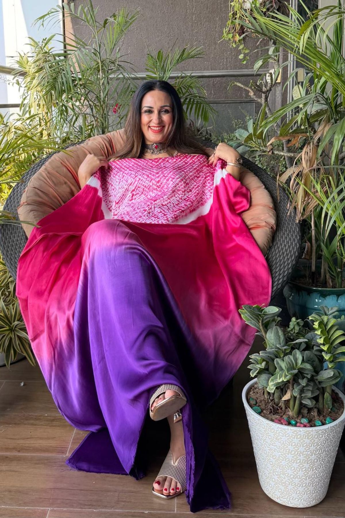 Handblocked Shibori shaded kurta on pure Modal