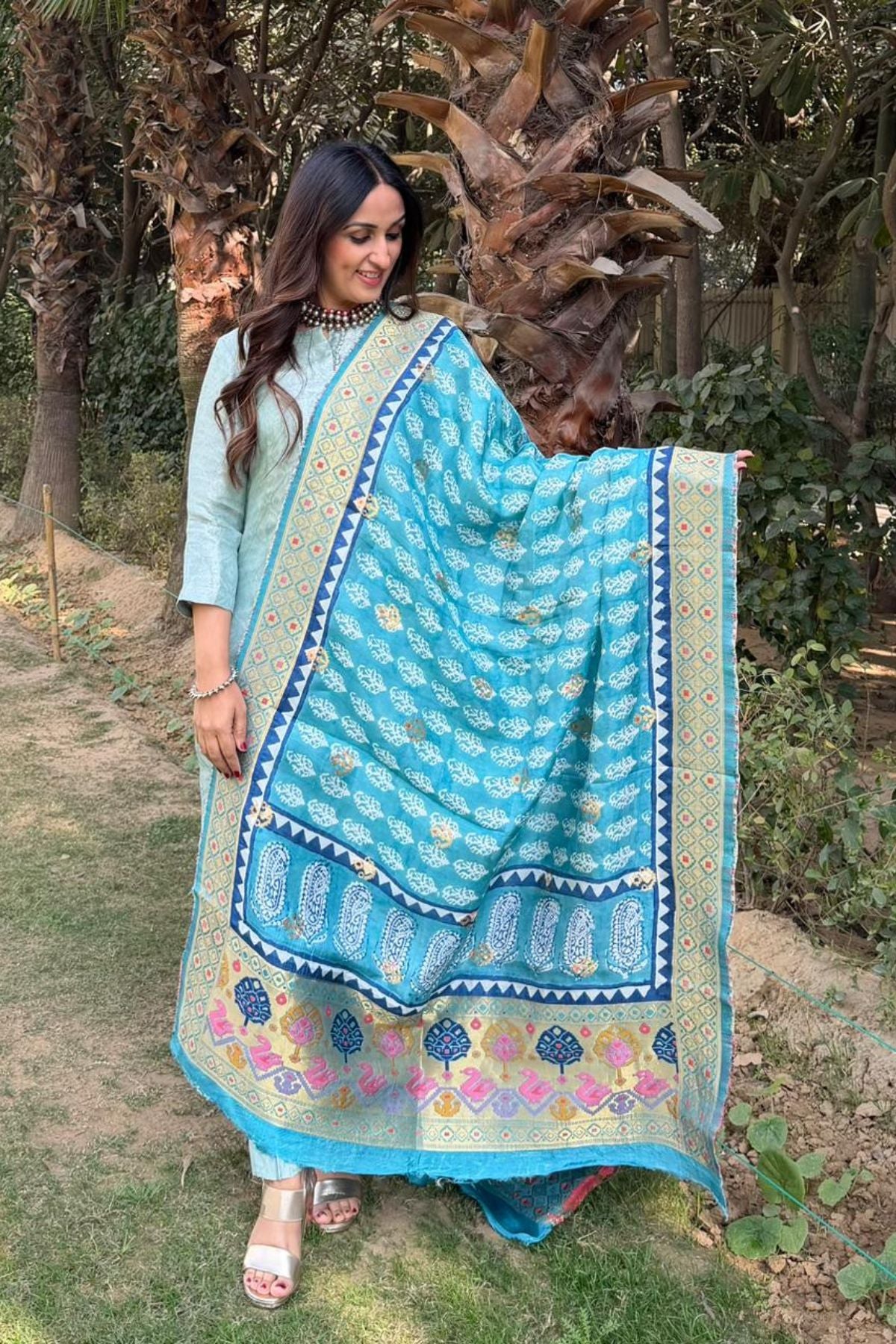 Banarasi dola silk dupatta with Bagh hand block