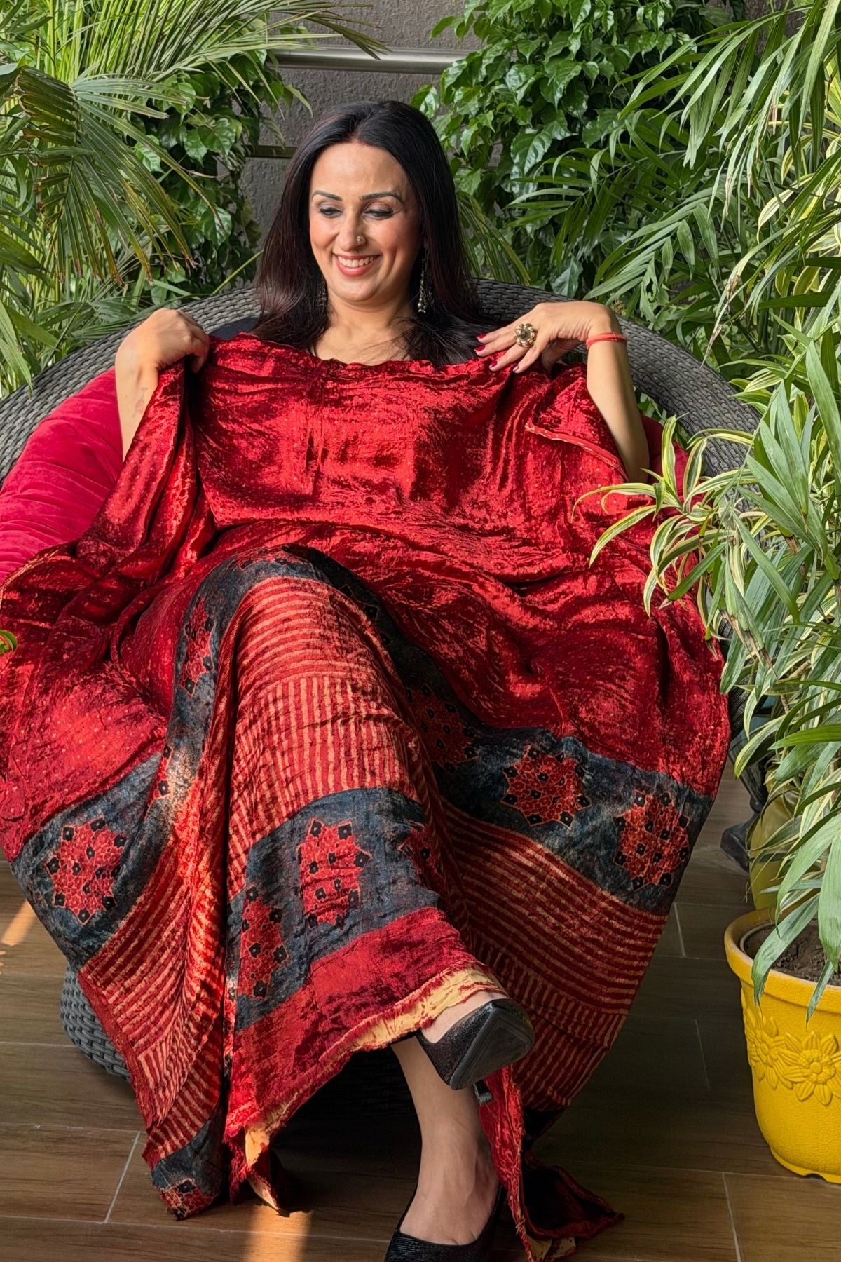 Handblocked Ajrakh kurta fabric only!!