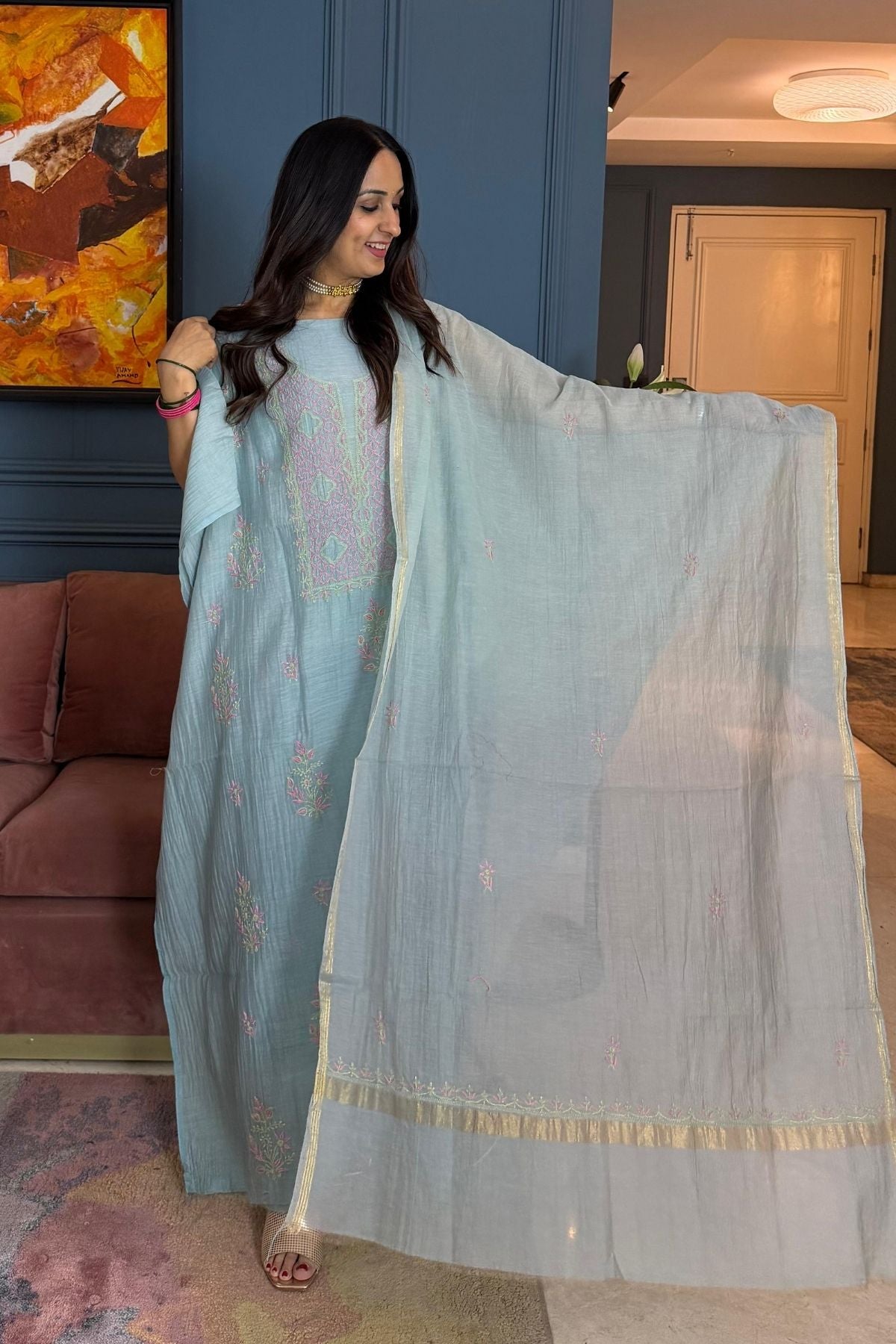 Ombré Chikankari on pure Mul cotton!!!