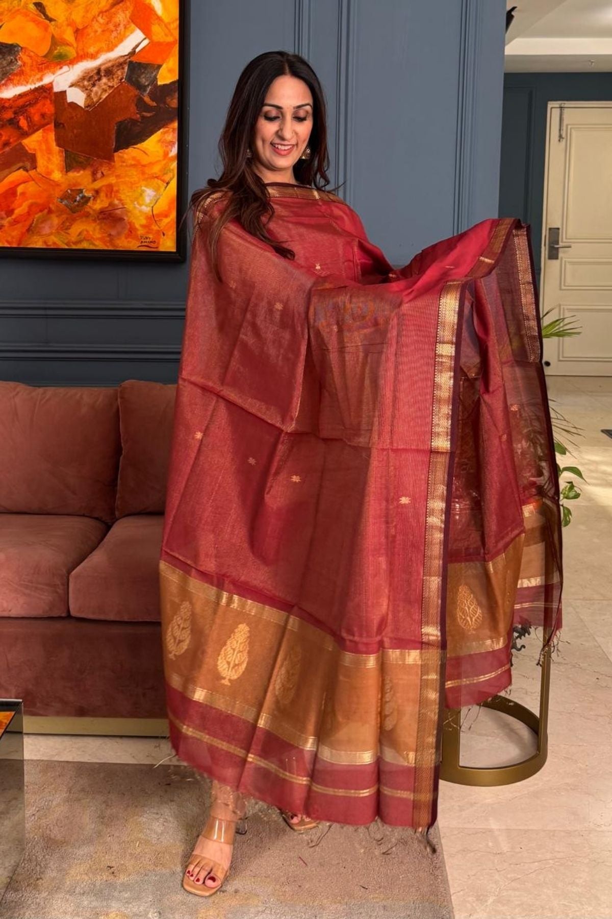 Handloom tissue Maheshwari silk kurta dupatta set