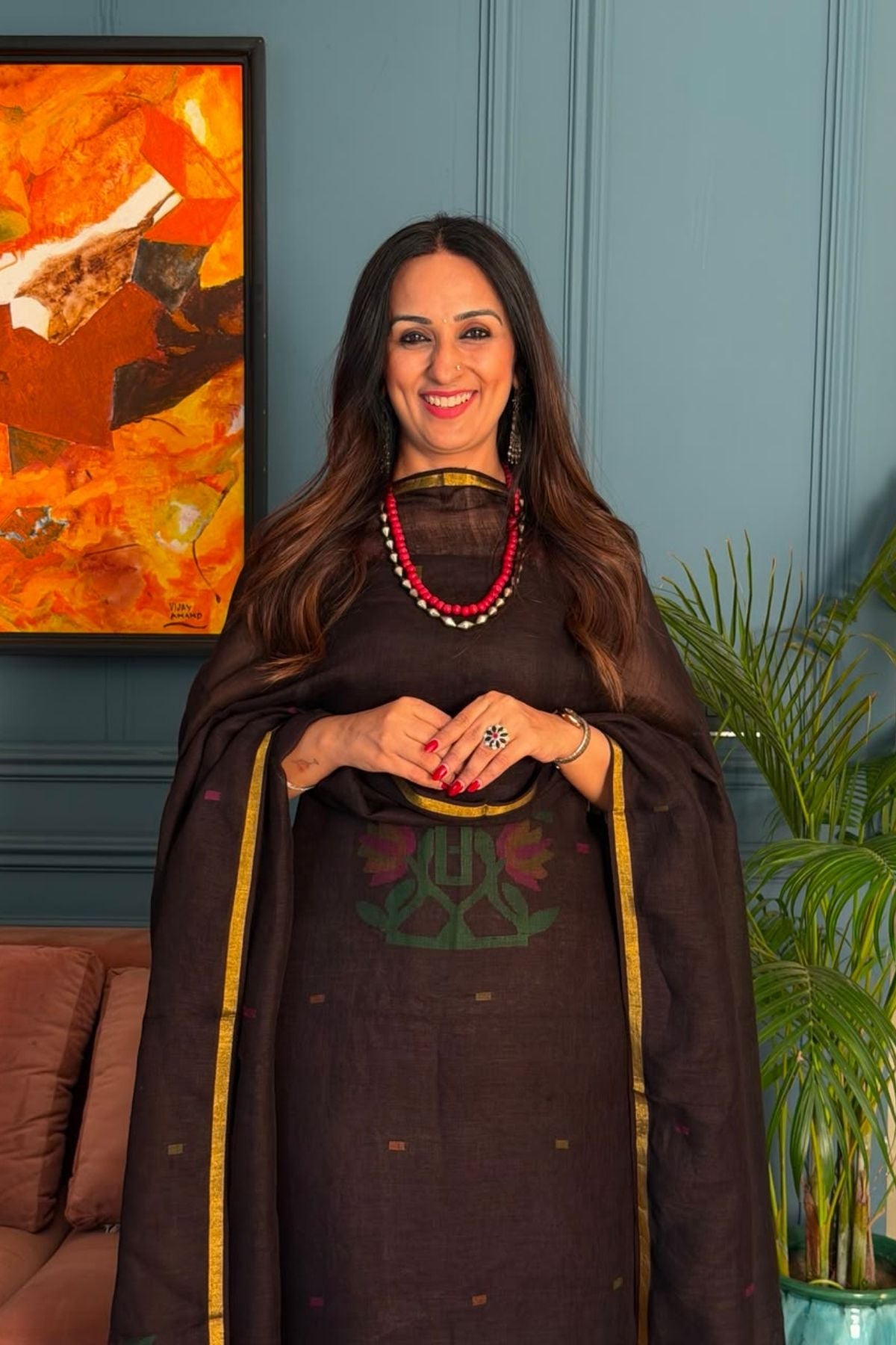 Jamdani weave kurta dupatta set on 100 count linen by linen!!
