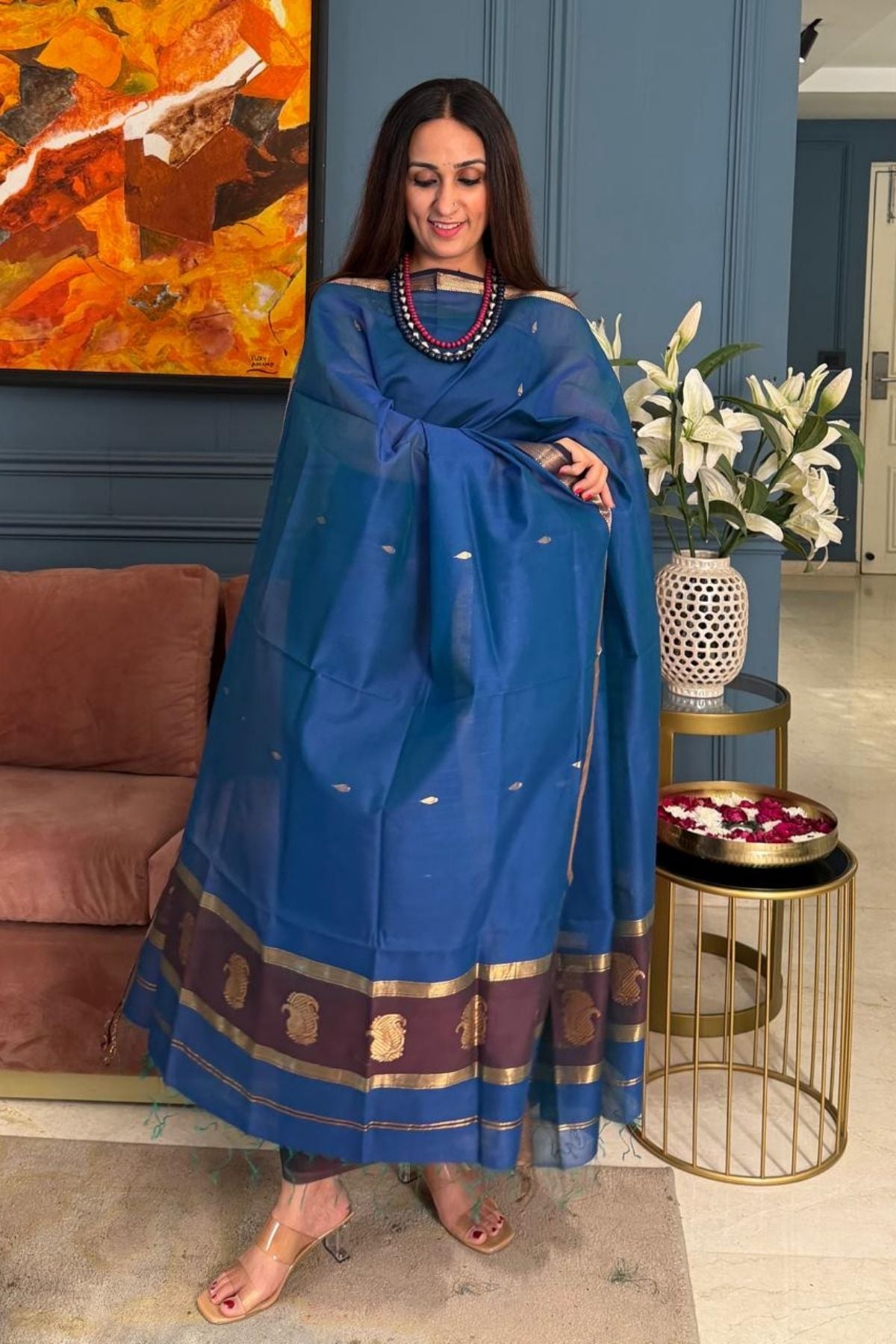 Maheshwari handloom silk by cotton kurta dupatta set