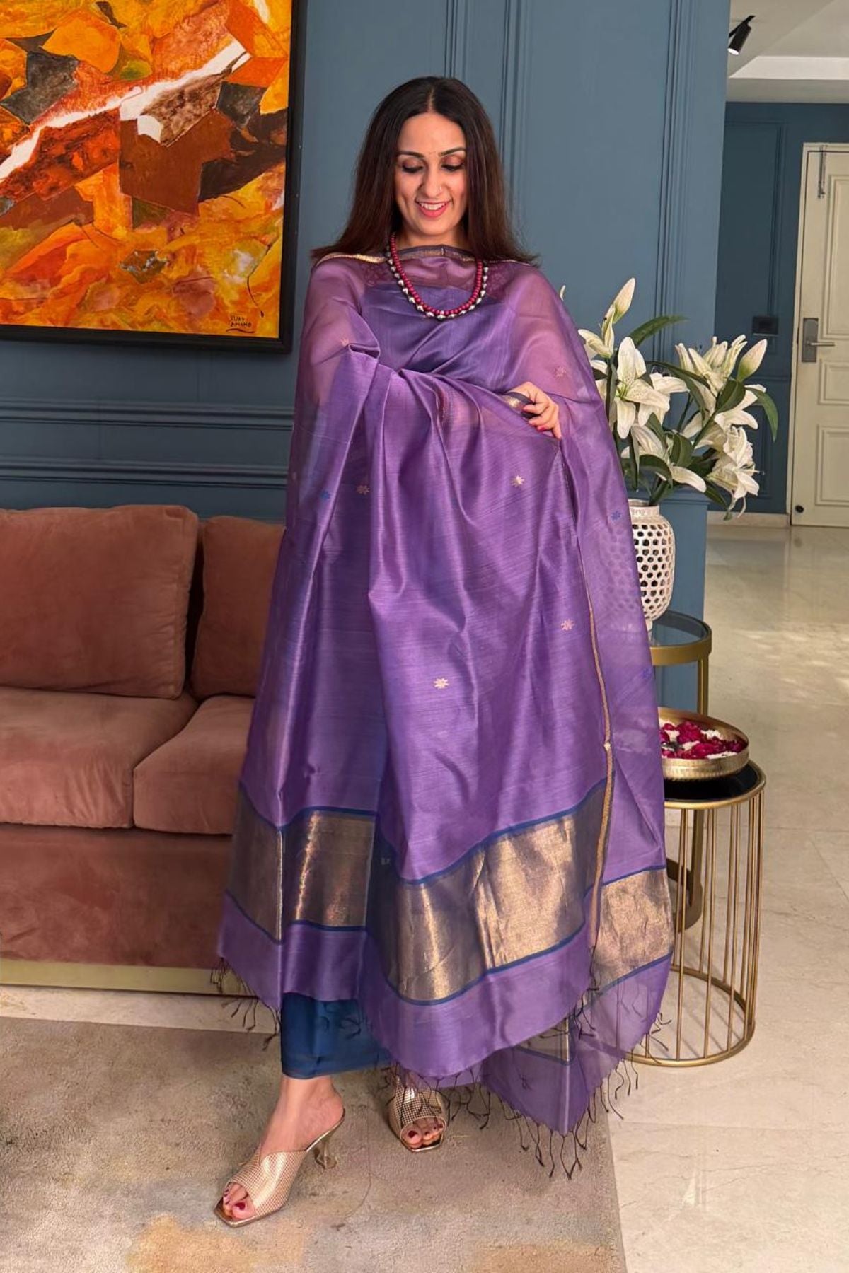 Maheshwari handloom silk by cotton kurta dupatta set