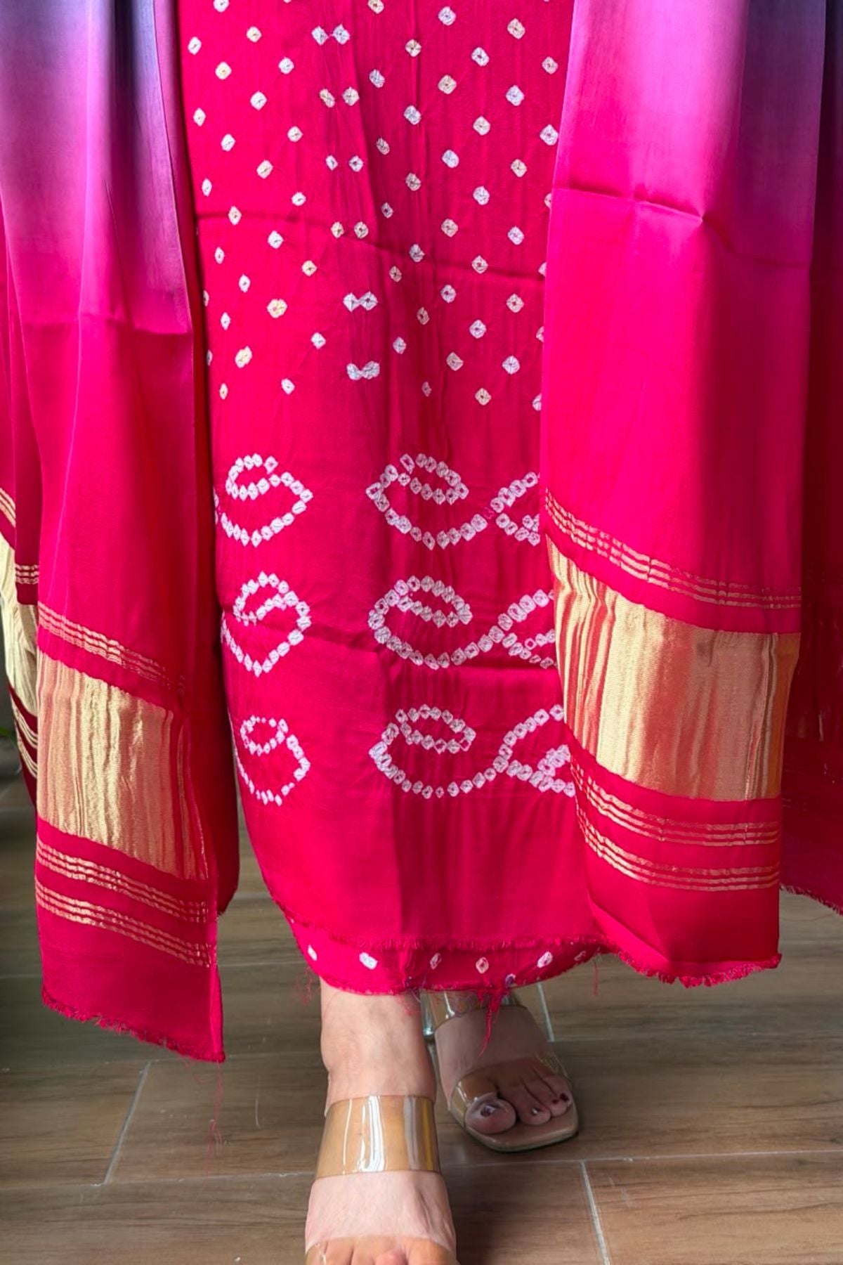 Handcrafted Bandhani ombré kurta dupatta set on pure modal!!