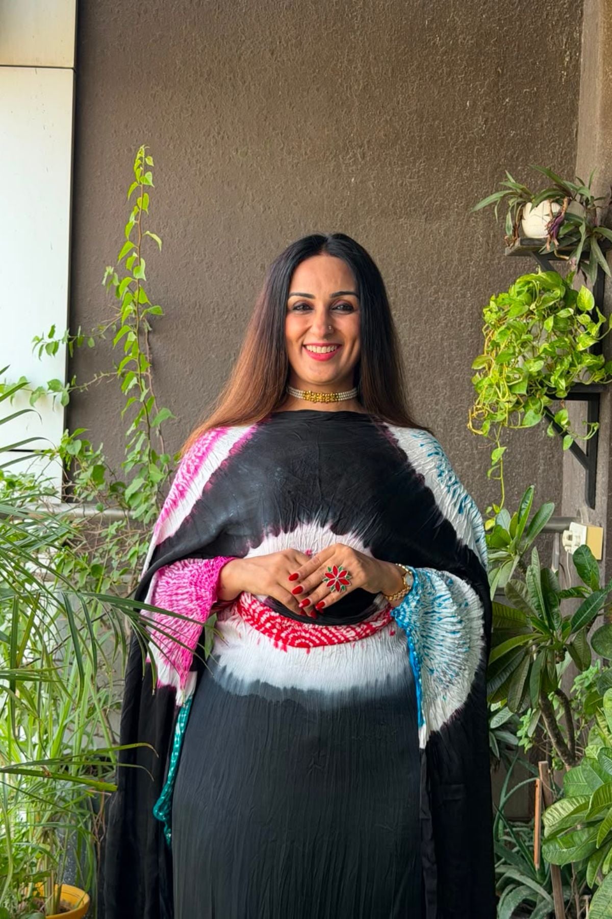 Hand Shibori on pure modal Satin-Kurta and dupatta set!!