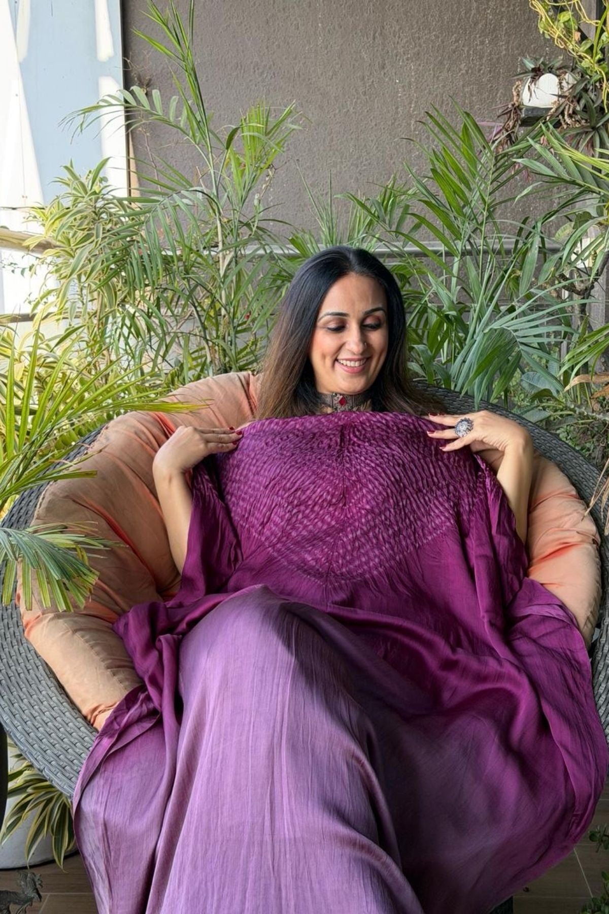 Handblocked Shibori shaded kurta on pure Modal