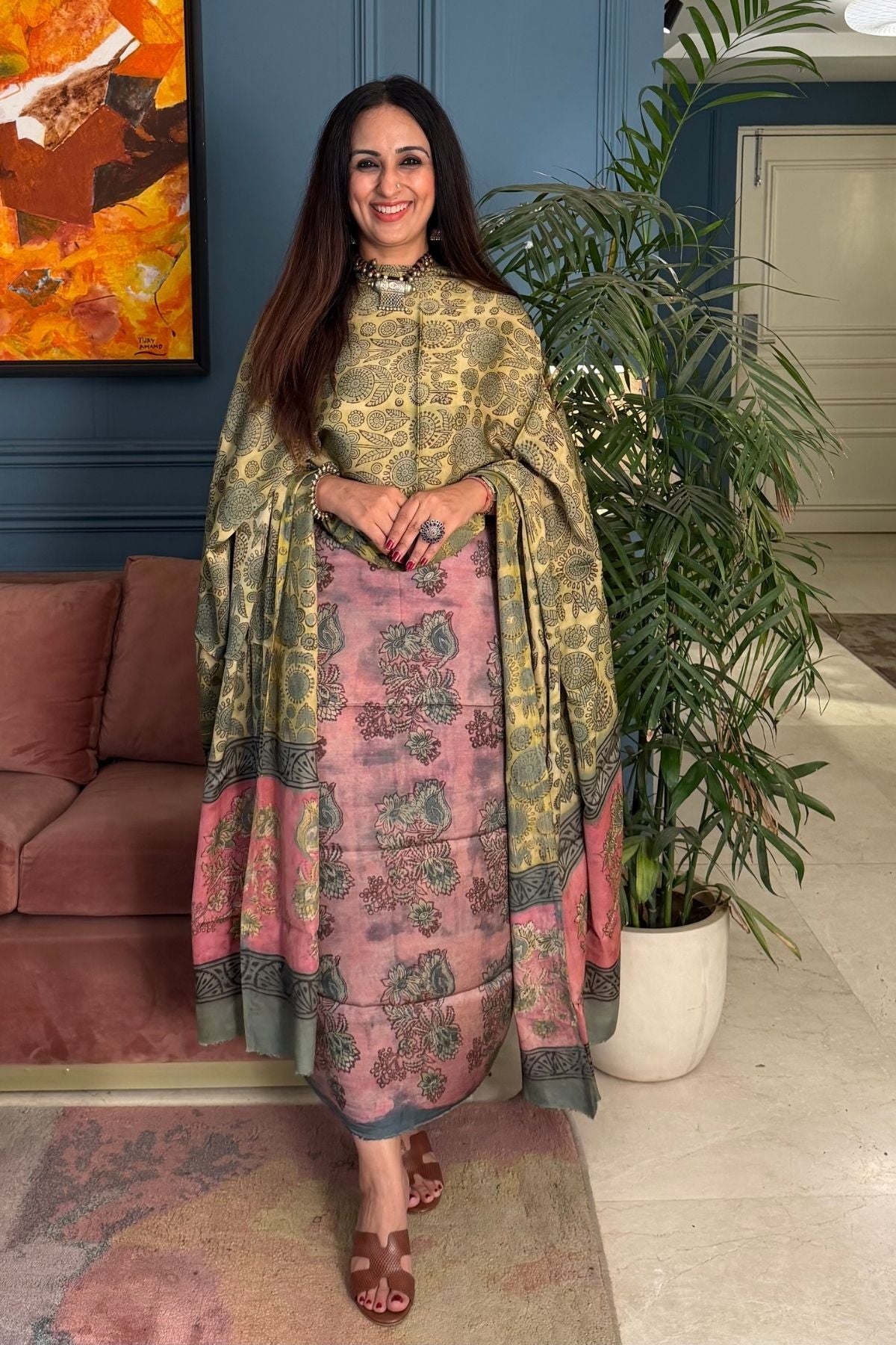 Pomegranate peel Handblock on Premium Modal fabric!!