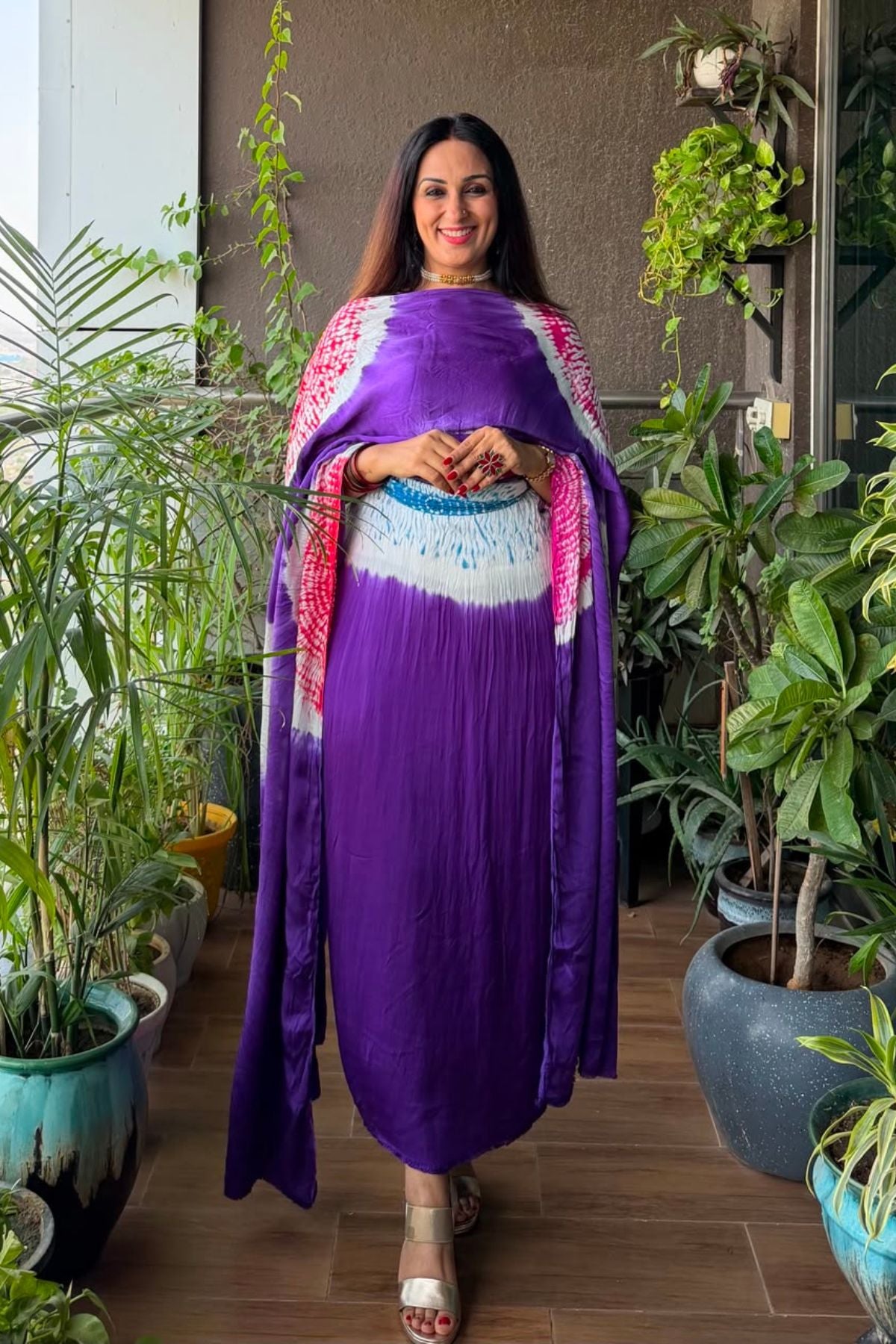 Hand Shibori on pure modal Satin-Kurta and dupatta set!!