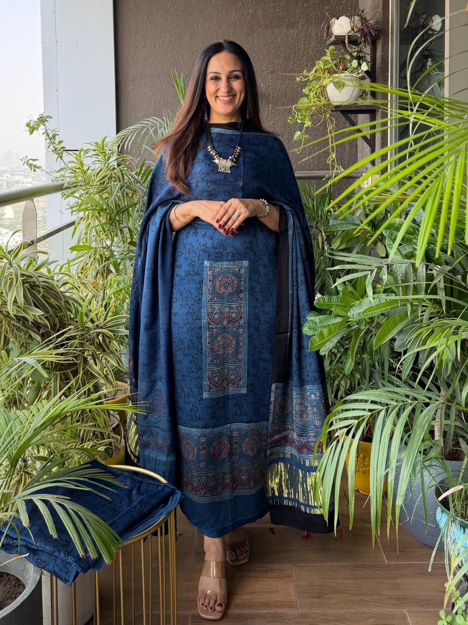 Handblocked Ajrakh full sets in modal with Lagdi patta on dupatta!!