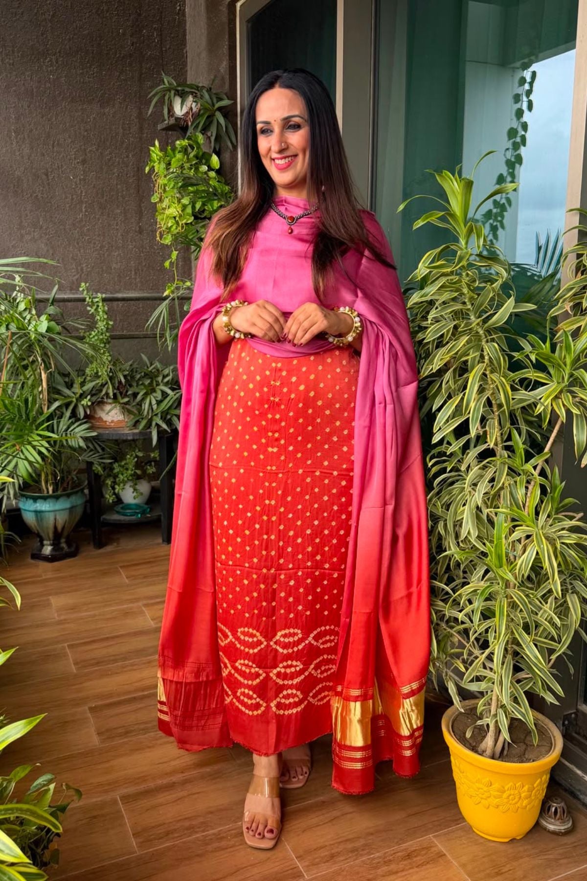Handcrafted Bandhani ombré kurta dupatta set on pure modal!!