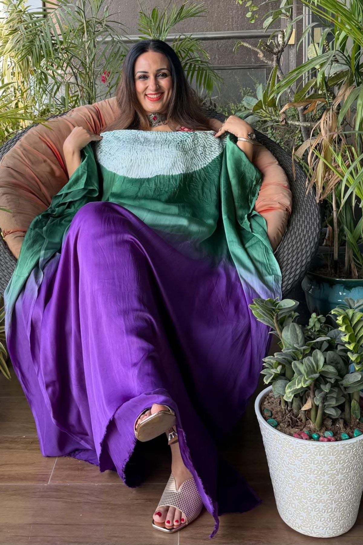 Handblocked Shibori shaded kurta on pure Modal