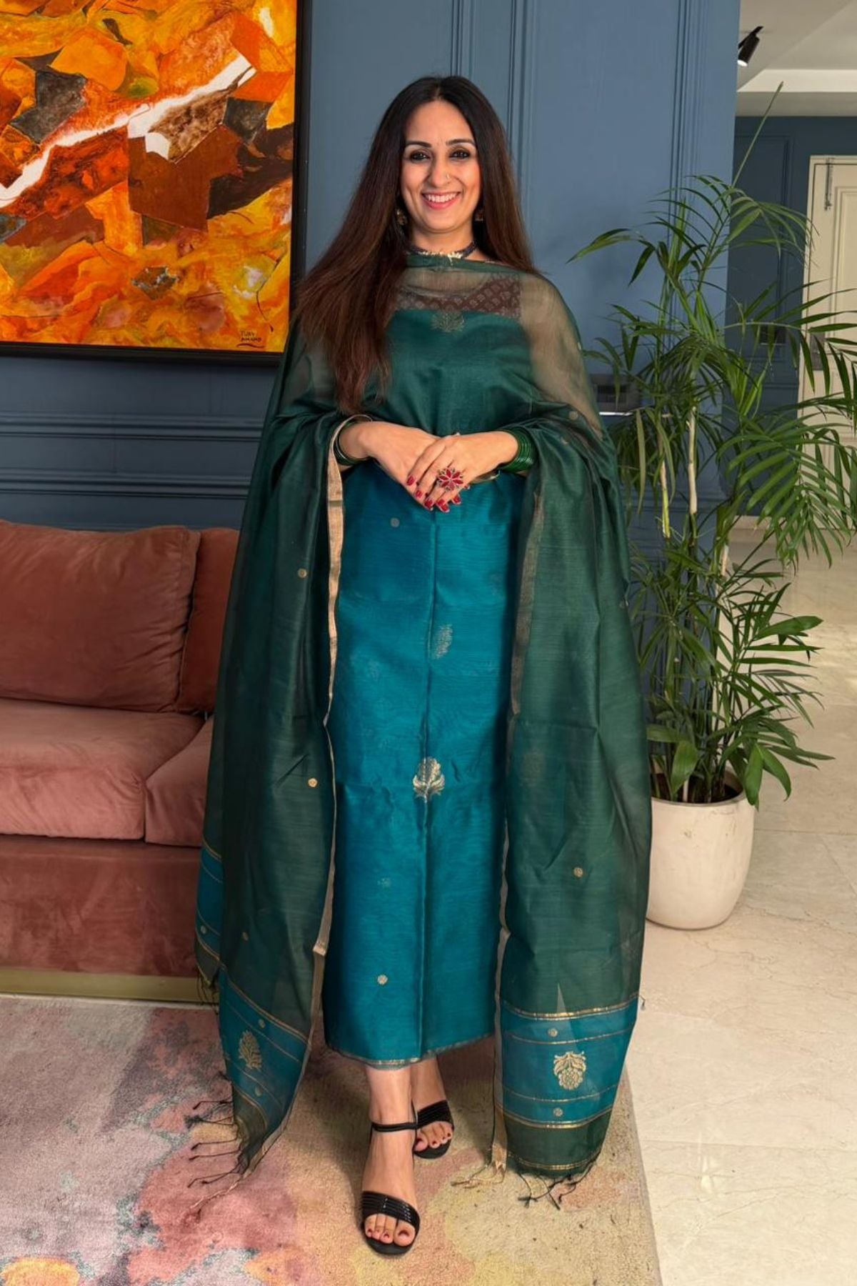 Jamdani silk by cotton kurta dupatta sets