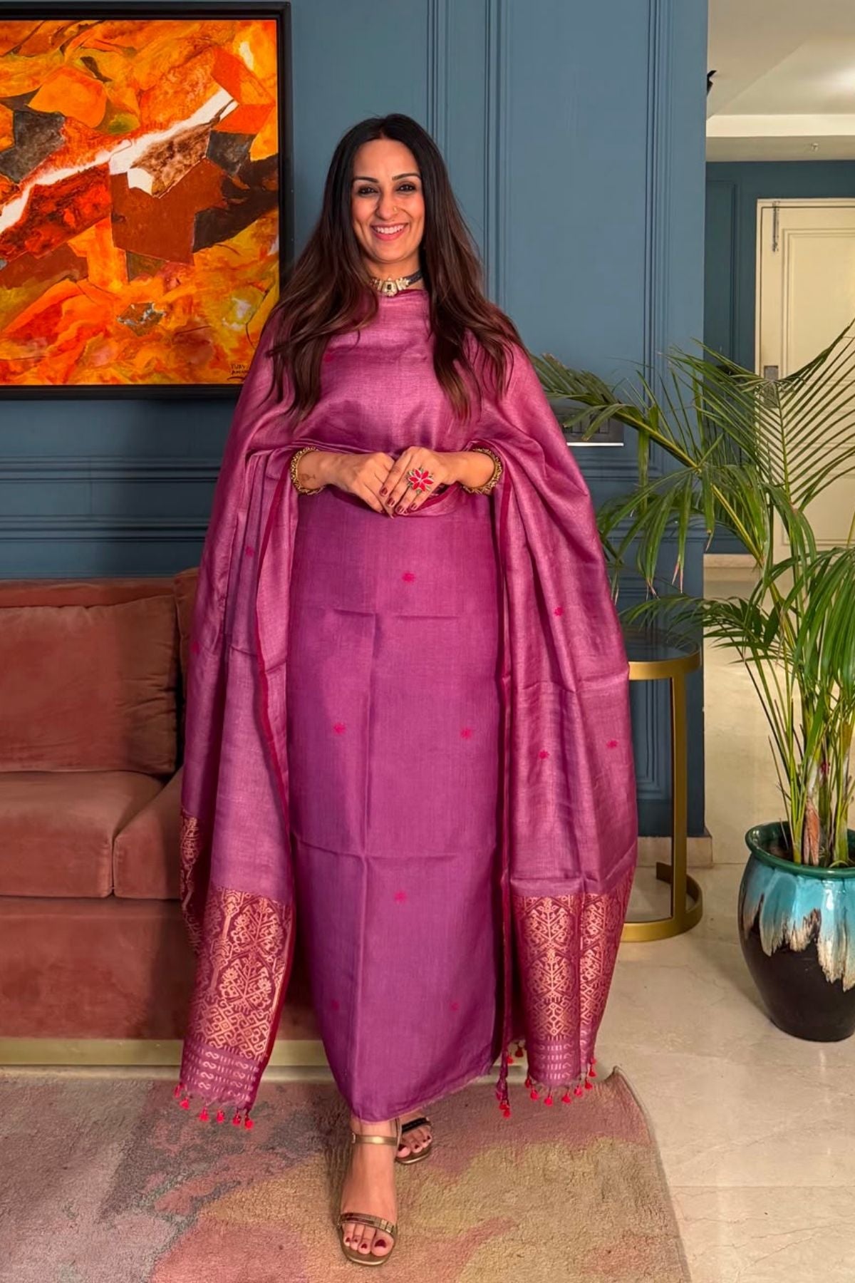 Tangail weave on Pure Tussar Silk -Kurta Dupatta set