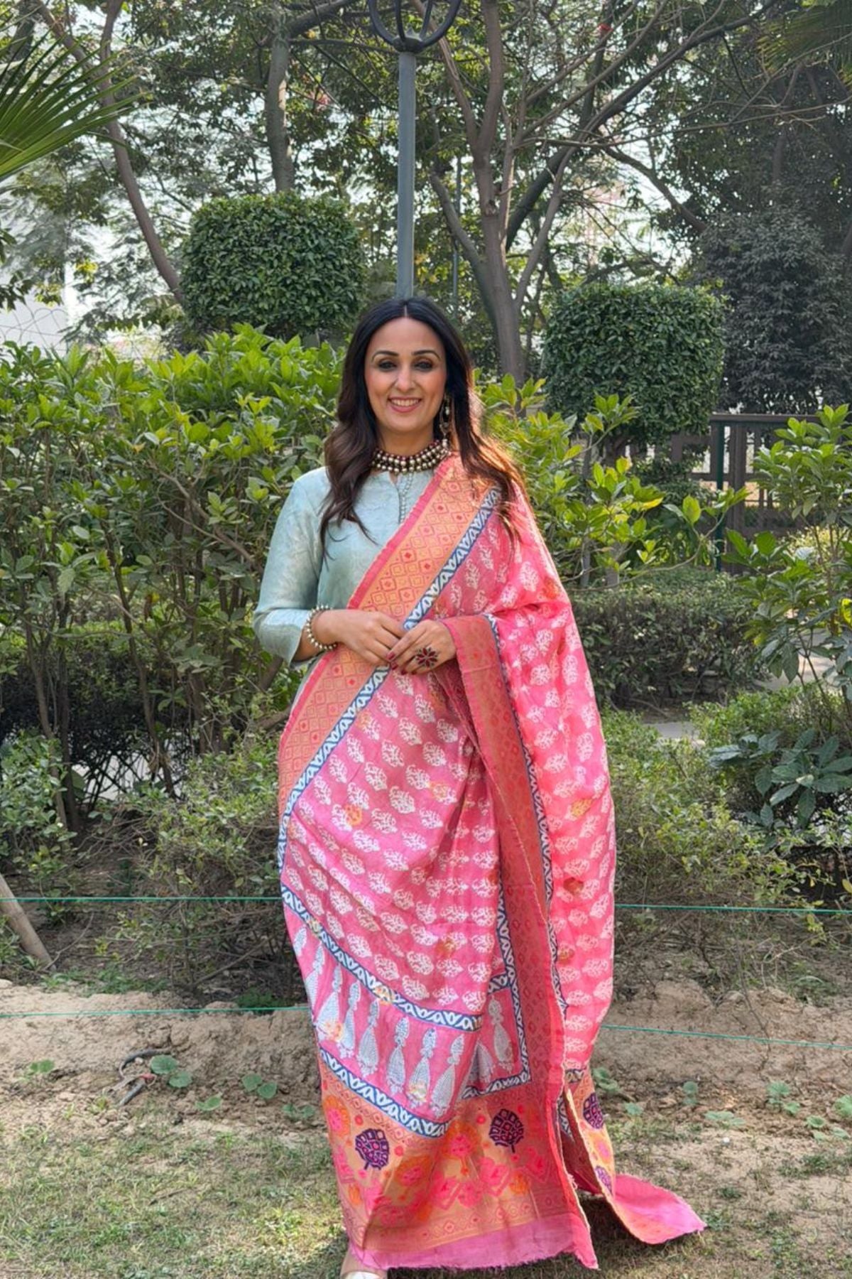 Banarasi dola silk dupatta with Bagh hand block