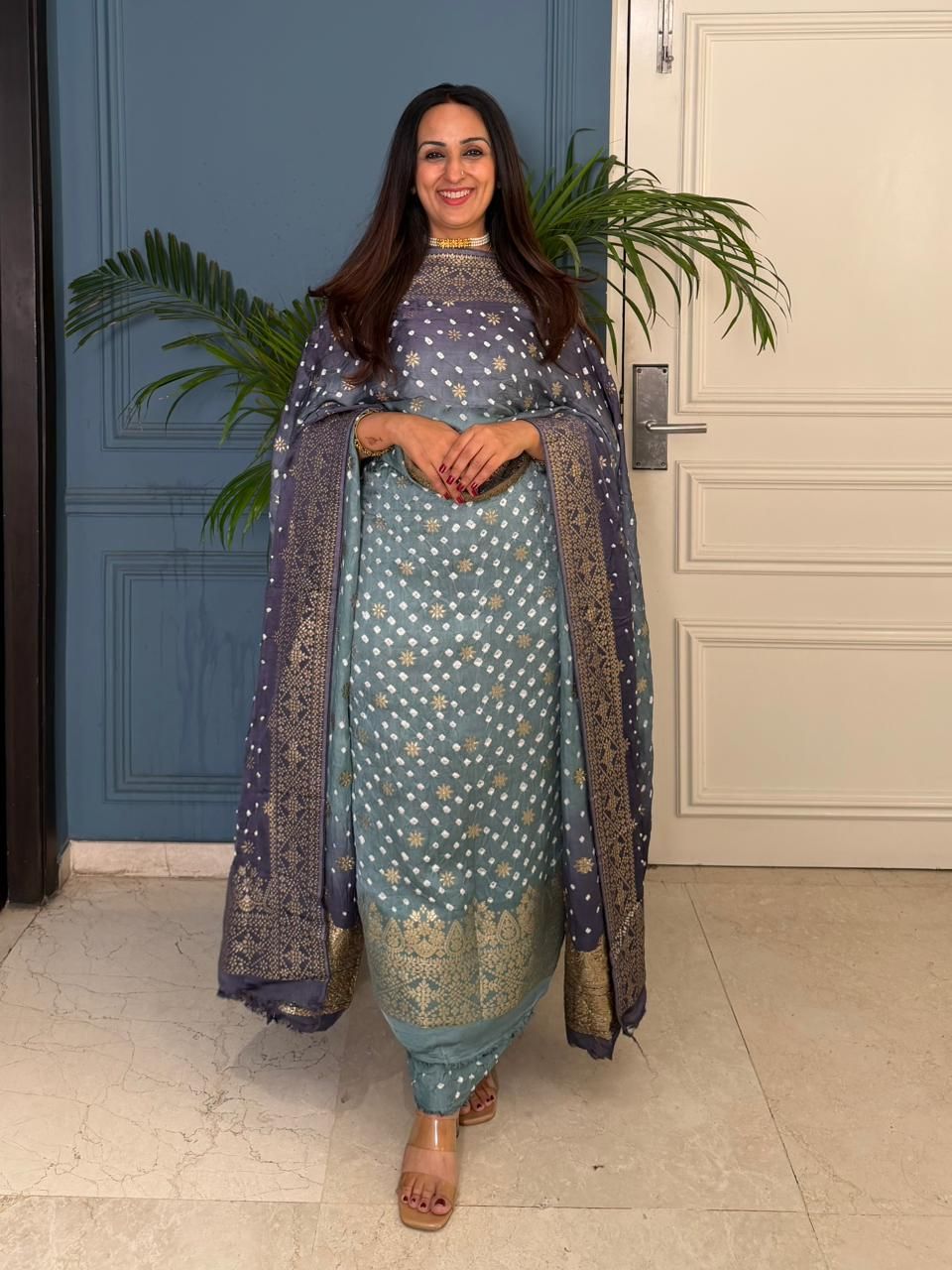 Pure modal kurta dupatta set with hand done bandhani!!
